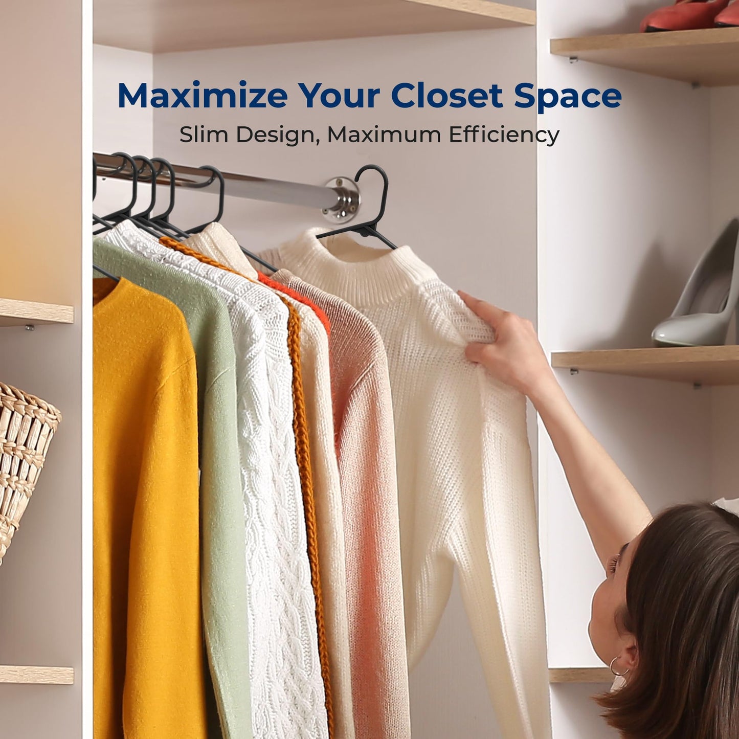 SereneLife 150 Pack Plastic Hangers, Non-Slip, Space-Saving Closet Organizers, Durable and Strong for Shirts, Sweaters, Hoodies, Kids Clothes & Dresses, Ultra-Thin, Lightweight