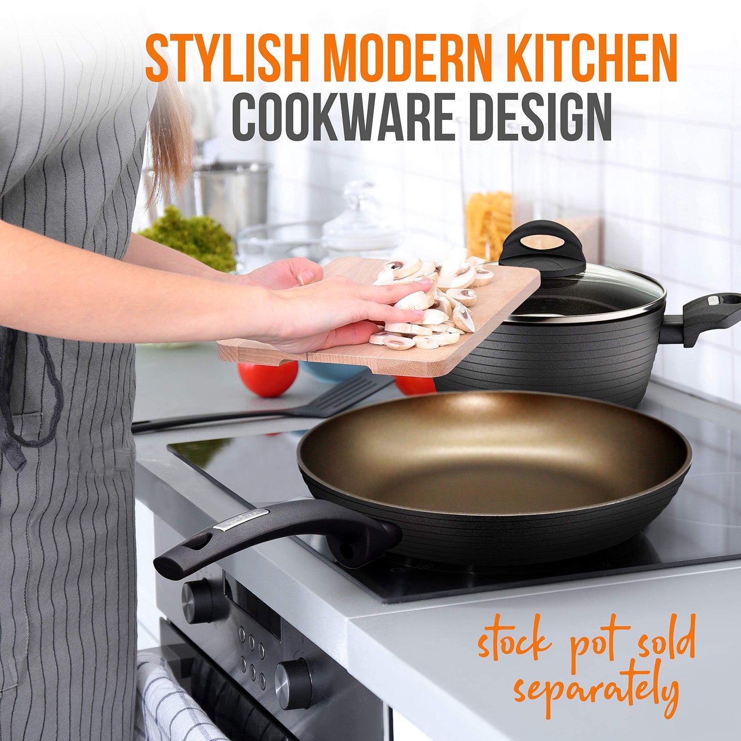 8'' Durable Small Fry Pan - Non-stick Kitchen Cookware, Induction compatible| PTFE/PFOA/PFOS-Free Hard-Anodized Look Heat Resistant Lacquer, Compatible with Model: NCCW12S - NutriChef PRTNCCW12SFP