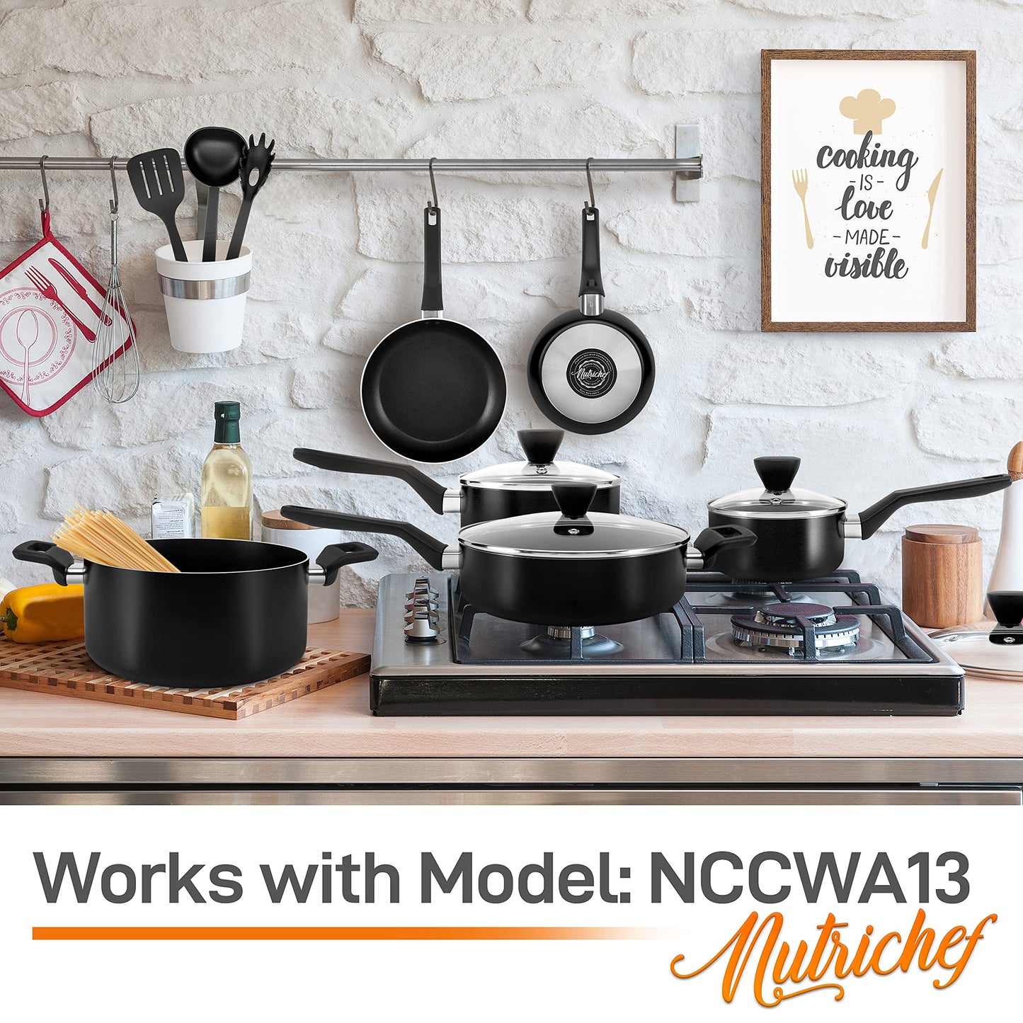 NutriChef Kitchen Cooking Utensils Set - Includes Soup Ladle, Pasta Fork, and Spatula (Works with Model: NCCWA13)