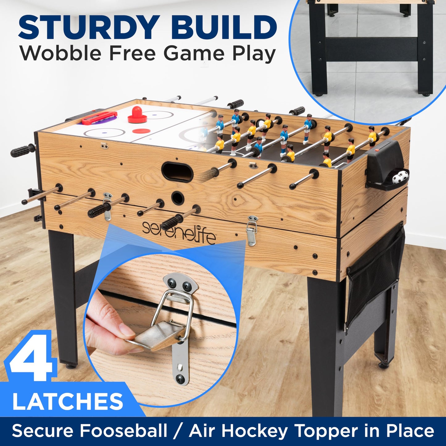 SereneLife 48" 6-in-1 Multi Game Table, Full-Size Indoor and Outdoor Arcade Sports Table with Pool, Air Hockey, Foosball, Basketball, Table Tennis, Dining Table, for Family, Kids, Adults