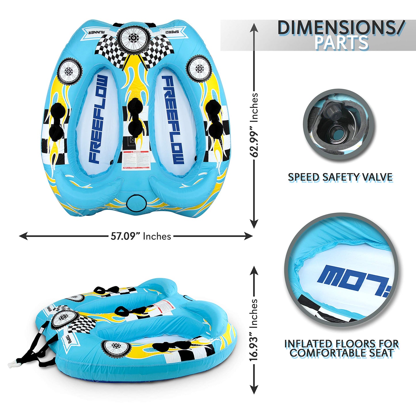 Serene Life Watersports Inflatable Towable Booster Tube - Two Person Water Boating Float Tow Raft, Inflatable Pull Boats/Tubes/Towables w/ Dual Seats, PVC Bladder, Foam Pad, Nylon Handles SLTOWBL10