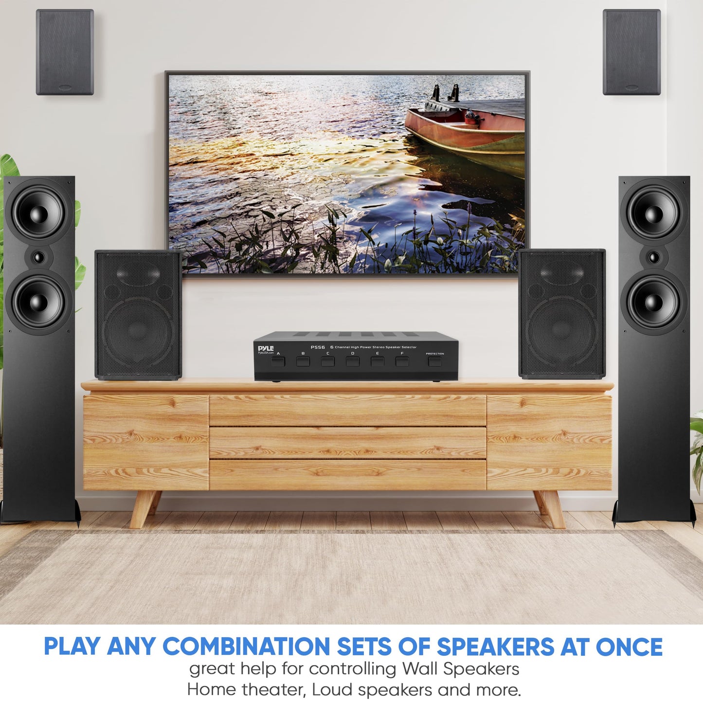 Pyle Home Premium New and Improved 6 Zone Channel Speaker Switch Selector Switch Box Hub Distribution Box for Multi-Channel High Powered Stereo Amplifier A,B,C,D Switches, 6 Pairs Of speakers - PSS6