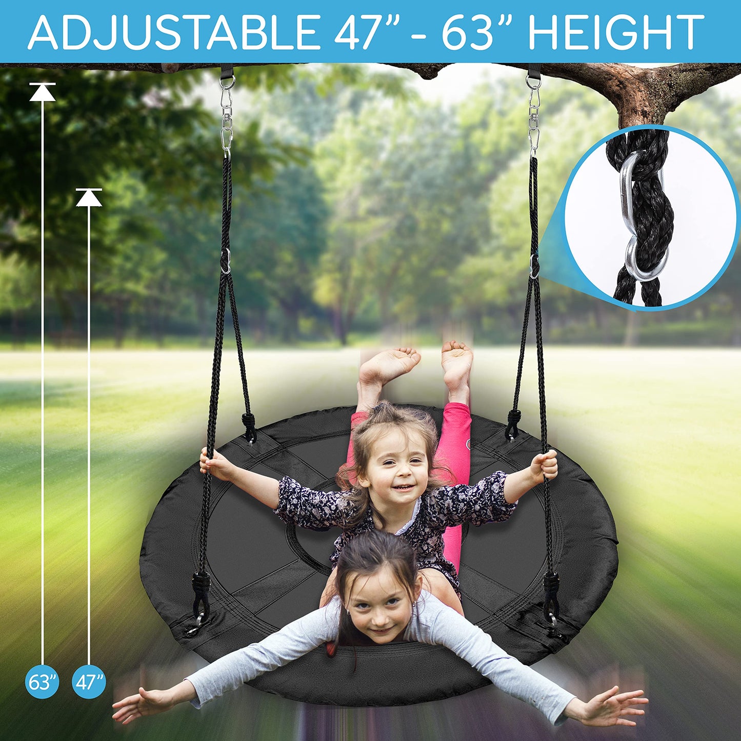 SereneLife Saucer Swing with Tree Hang Kit, 40” Outdoor Tree Swing, 2 Adjustable Hanging Rope Straps and Center Swivel Spinner for Kids (Green)