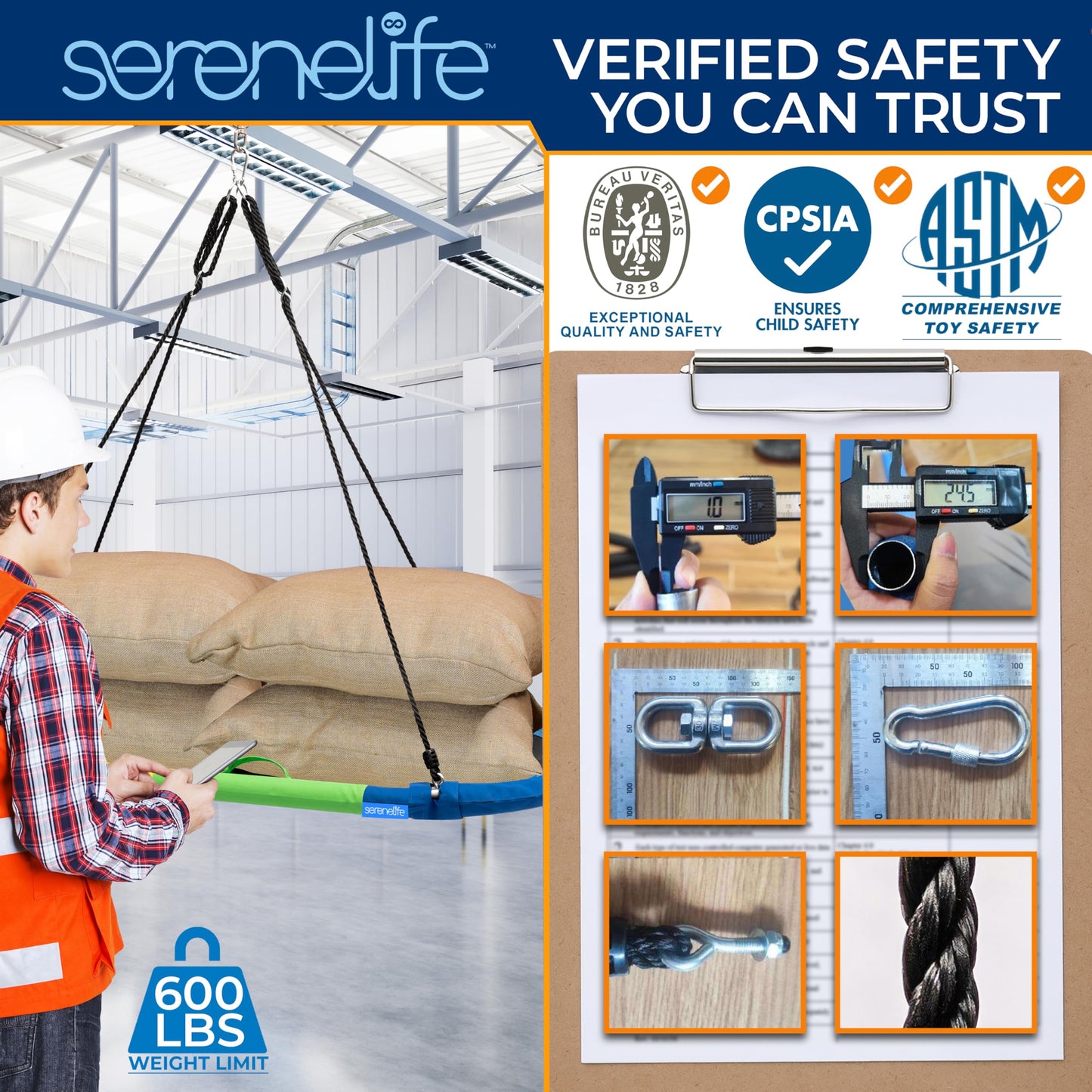 SereneLife 67" Oval Saucer Swing - Giant Outdoor Swing Set with Universal Hanging Kit, Swinging Seat Spinner with Carry Bag, Weatherproof, Water-Resistant, Supports Up to 700 lbs, Rainbow