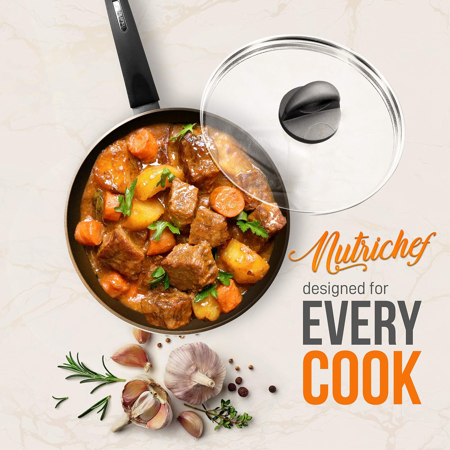 NutriChef Durable Cooking Pot Lid - See-Through Tempered Glass Lids, Fits 7.9'' -inches Pot and Oven Safe, Dishwasher Safe, Works with Model: NCCW12S - NutriChef PRTNCCW12CPCOVER