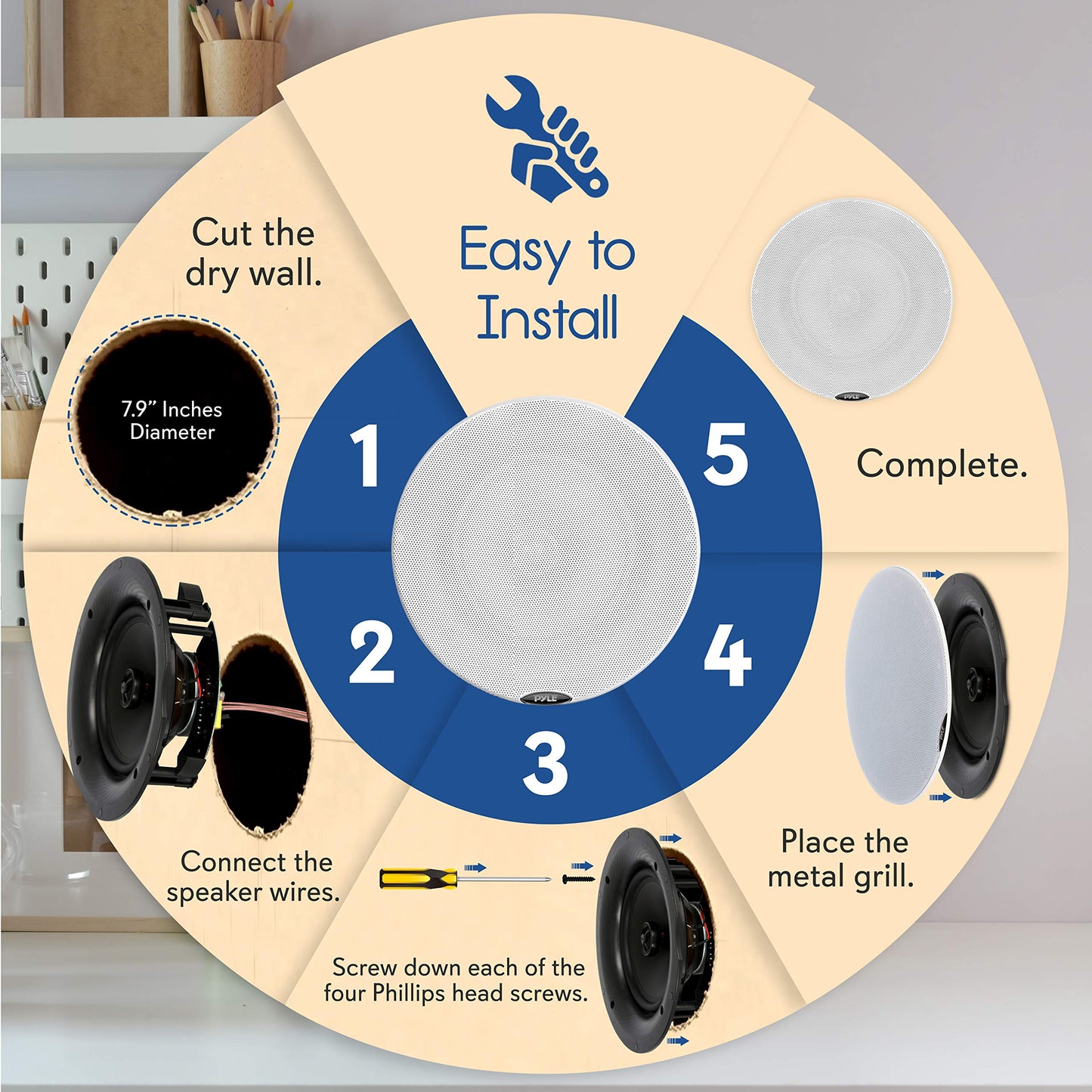 Pyle Pair 6.5” Bluetooth Universal Flush Mount in-Wall in-Ceiling 2-Way Speaker System Dual Polypropylene Cone & Polymer Tweeter Stereo Sound 300 Watts (PDICBT67), Black