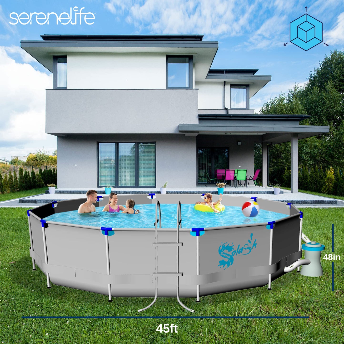 SereneLifeHome 18’ Round Pool Above The Ground Steel Frame, Swimming Pool, Durable Corrosion and Puncture Resistant, w/Ladder, Filter, Cover, Plastic Spare Parts 18' x 4’