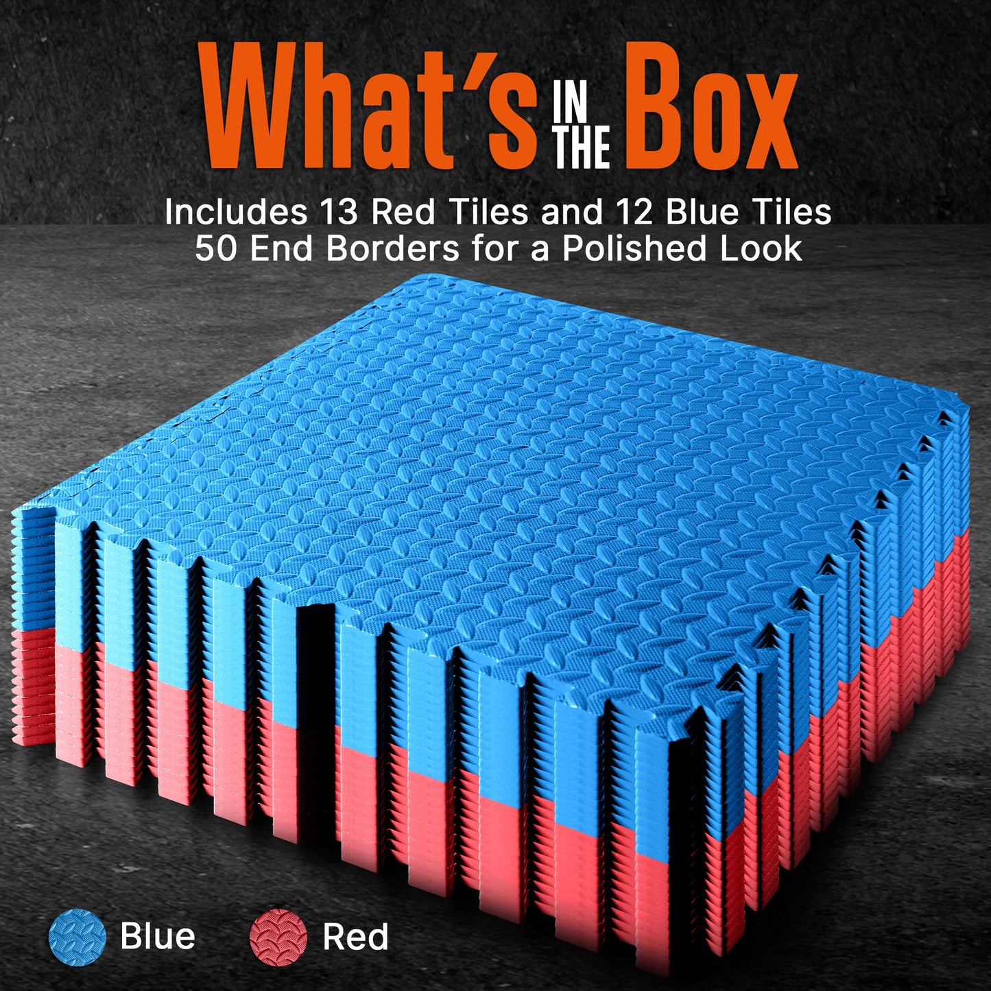 Thick Puzzle Exercise Mat, 25 Pcs EVA Foam Interlocking Tiles Protective Flooring for Gym Equipment and Cushion for Workouts, Durable Non-Skid Texture, Easy to Assemble, Red and Blue