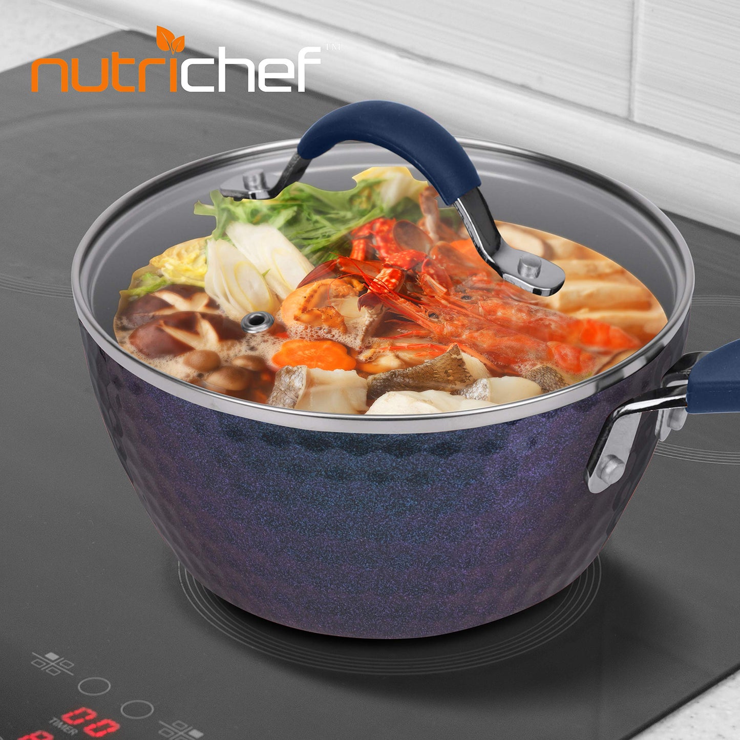 NutriChef Durable Sauce Pot with Lid, small, BLACK