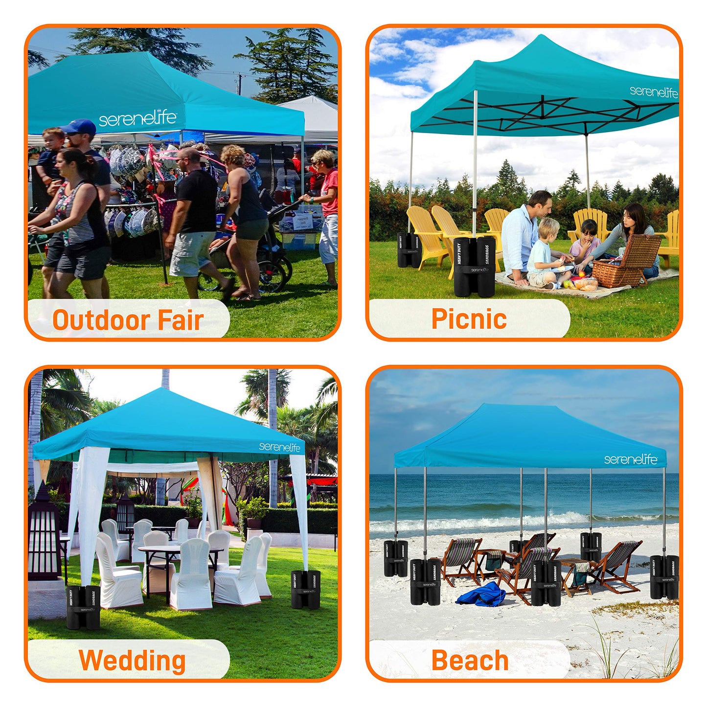 SereneLife SLGZ15SB Pop Commercial Instant Shelter-Waterproof Polyester Tent with Portable Wheeled Carry Sand Bag, 10 x 15 ft. (Sky Blue), 10x15