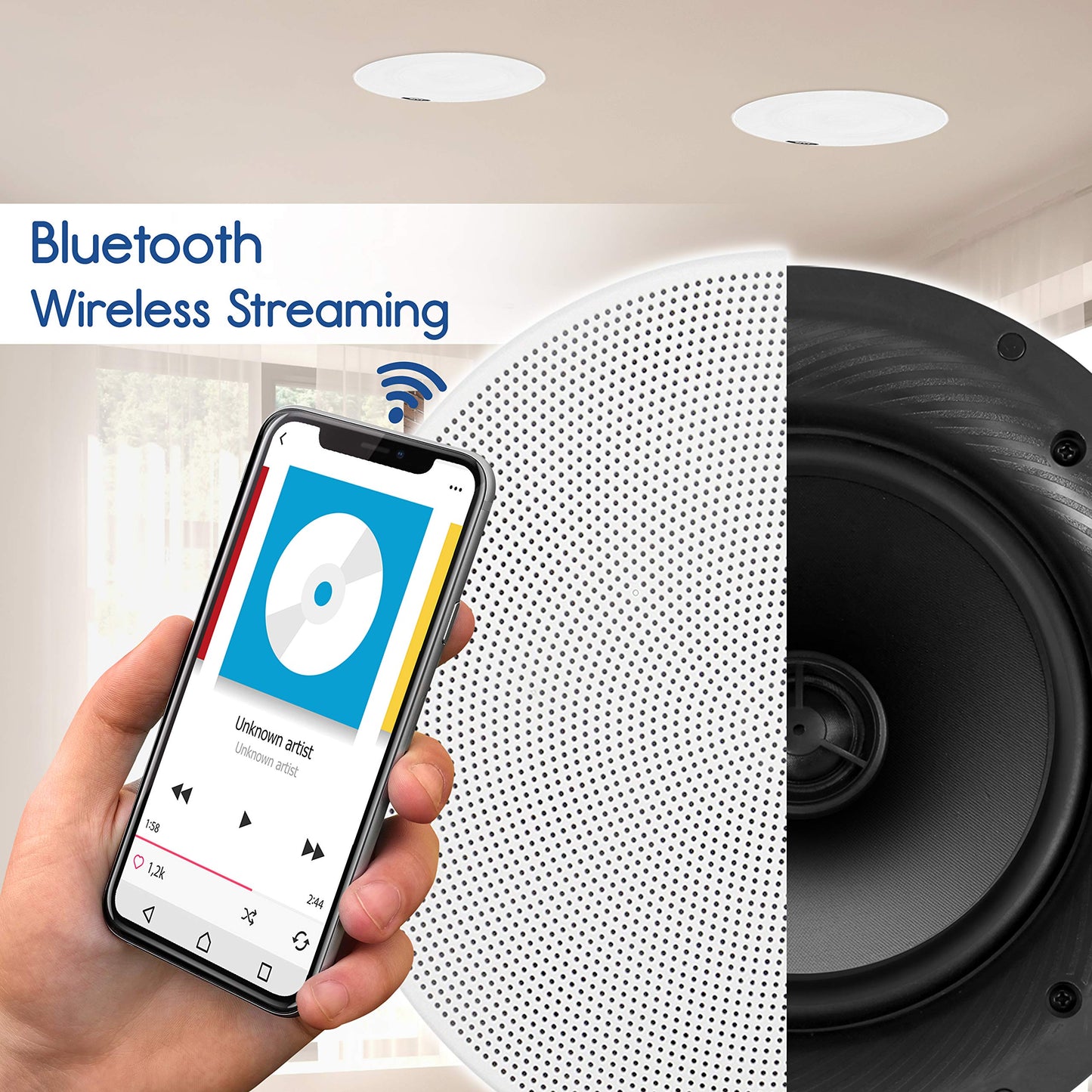 Pyle Pair 6.5” Bluetooth Universal Flush Mount in-Wall in-Ceiling 2-Way Speaker System Dual Polypropylene Cone & Polymer Tweeter Stereo Sound 300 Watts (PDICBT67), Black