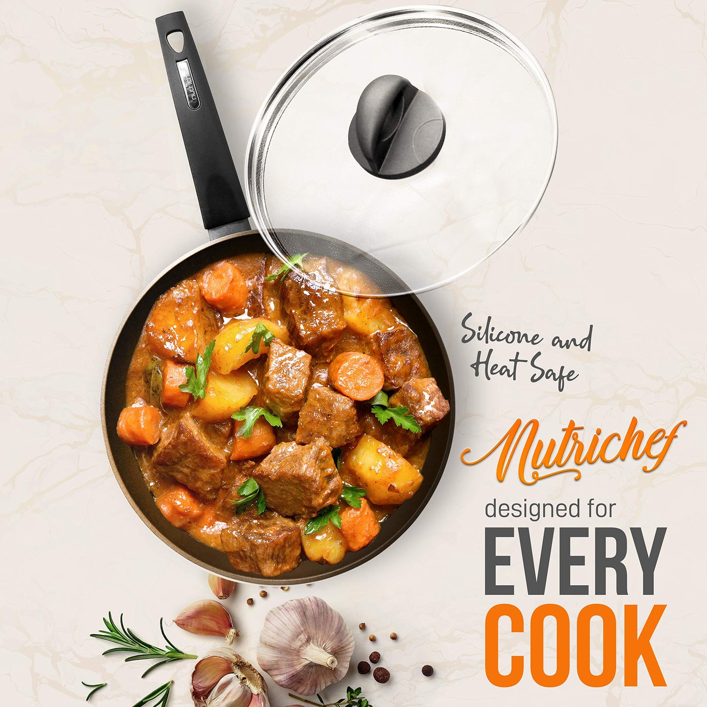 8'' Durable Small Fry Pan - Non-stick Kitchen Cookware, Induction compatible| PTFE/PFOA/PFOS-Free Hard-Anodized Look Heat Resistant Lacquer, Compatible with Model: NCCW12S - NutriChef PRTNCCW12SFP
