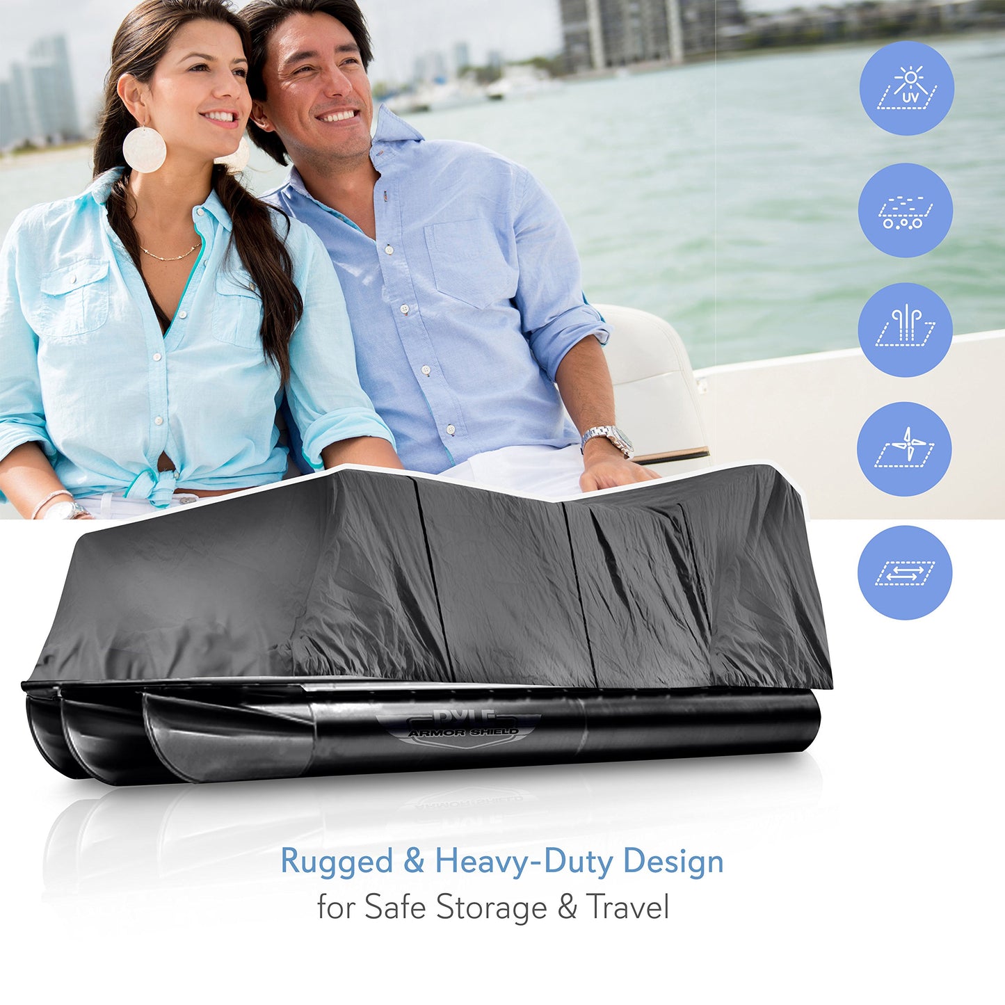 Pyle Protective Storage Boat Cover - Universal Waterproof and Weather Resistant with Sun Damage Protection Armor Shield/Marine Grade Canvas for 17 to 20ft Trailer Pontoon - PCVHP660