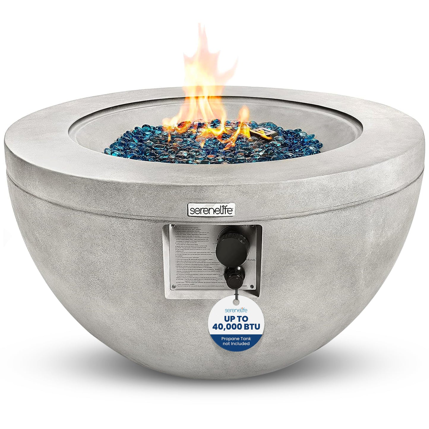 Outdoor Propane Fire Pit Table - CSA/ETL Certified Safe 40,000 Pulse Ignition Weatherproof Round Propane Gas Fire Table - Adjustable Flame, Thermocouple - PVC Cover, Lava Rock - SereneLife SLNFBAL7