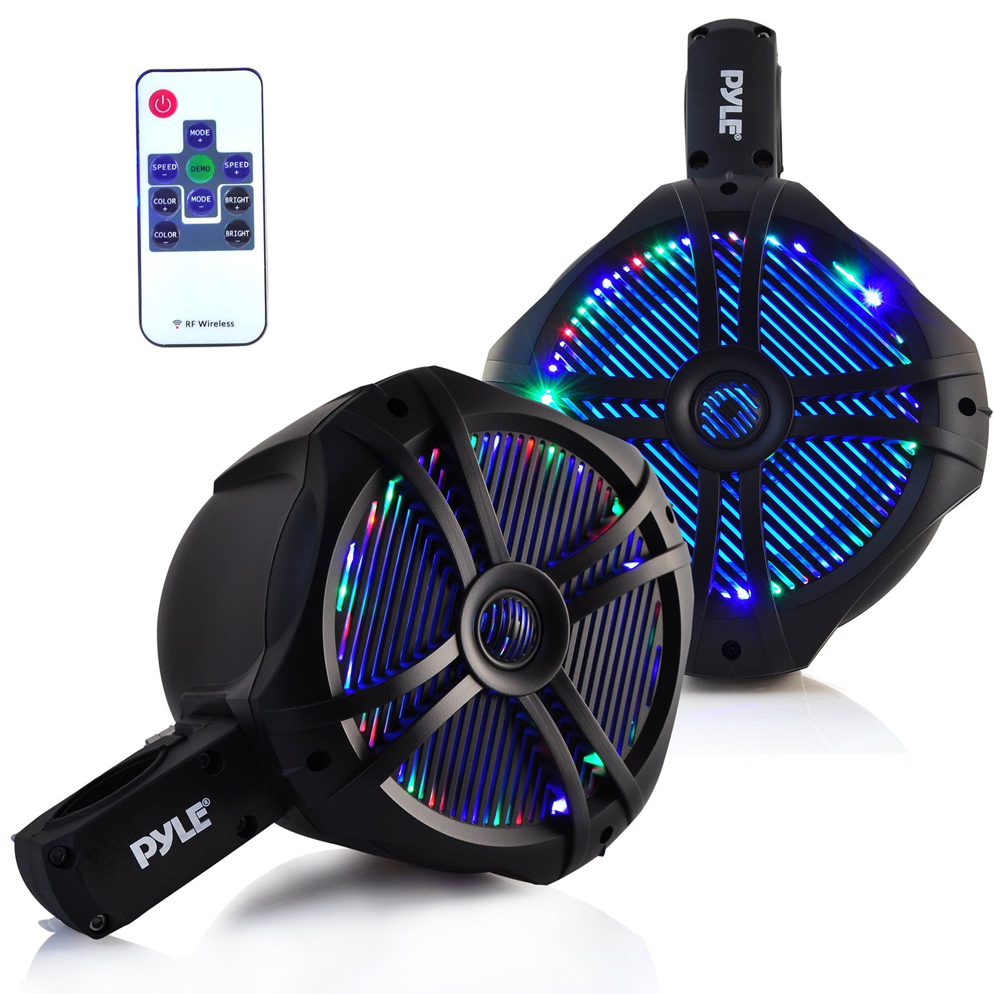 Pyle Waterproof Marine Wakeboard Tower Speakers - 8in Dual Subwoofer Speaker Set and 1”Tweeter,LED Lights and 260 Watt Power -2-way Boat Audio System with Mounting Bracket -1 Pair-PLMRWB85LEB (Black)
