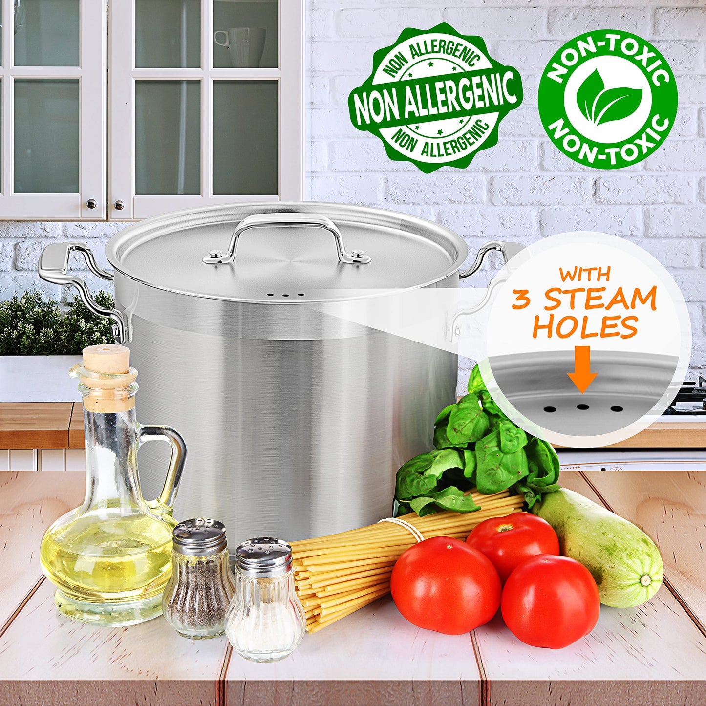 NutriChef 14 Quart Stock Pot with Lid - Heavy Duty Stainless Steel, Induction Ready, Ergonomic Handles
