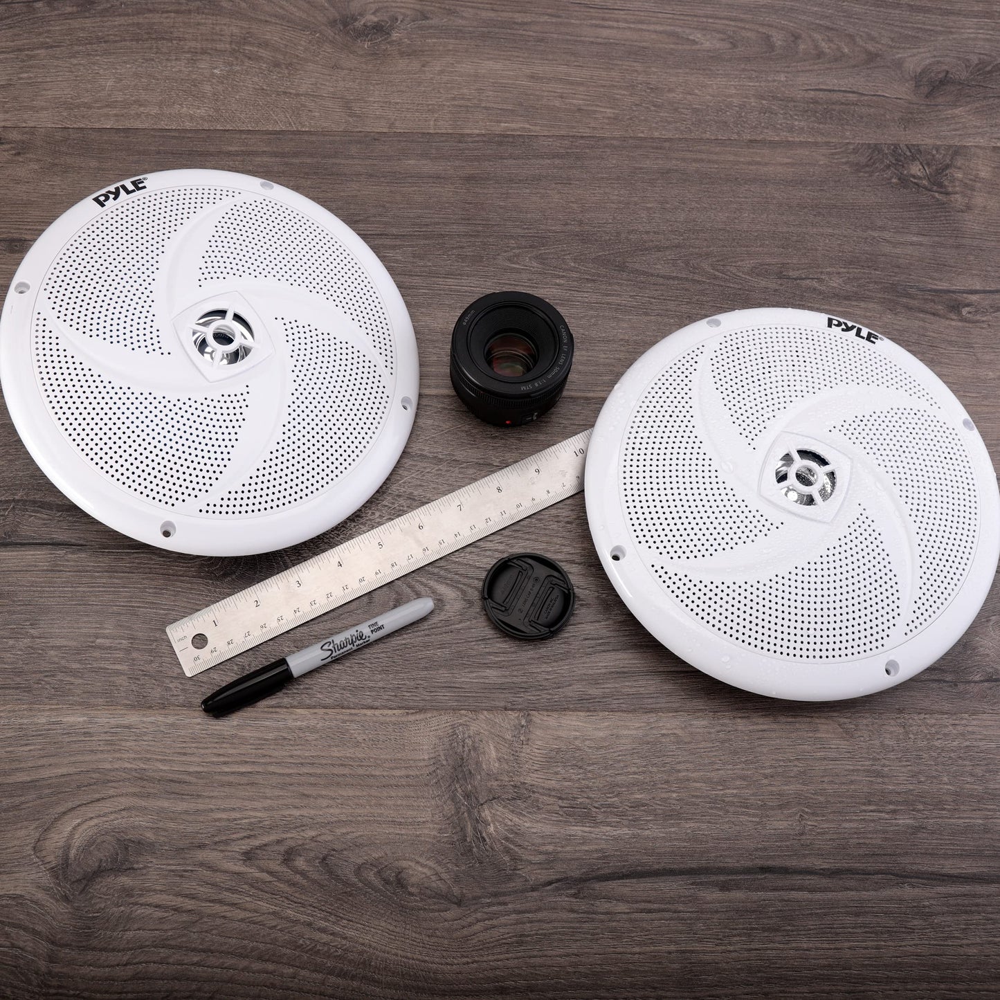 PyleUsa 8” Marine Vehicle Speakers Dual 2-Way 320W 4 Ohm Low Profile Waterproof Car Component Speaker System, 8 Oz Magnet, Voice Coil, for Custom Audio Boat, Truck, Watercraft, Mobile,Off-Road (White)