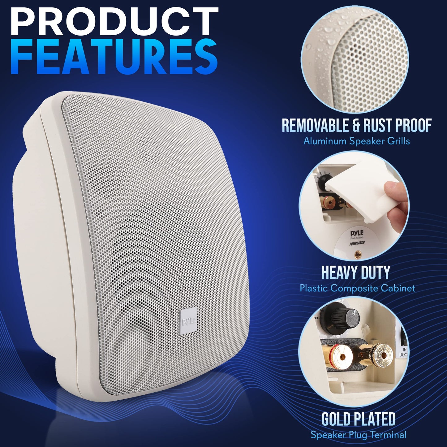 Pyle Outdoor Waterproof Patio Speaker - 3.5" 2-Way Weatherproof Wall/Ceiling Mounted Dual Speaker w/Heavy Duty Grill, w/Transformer Adjuster, Universal Mount, in/Outdoor Use PDWR445TW (White)