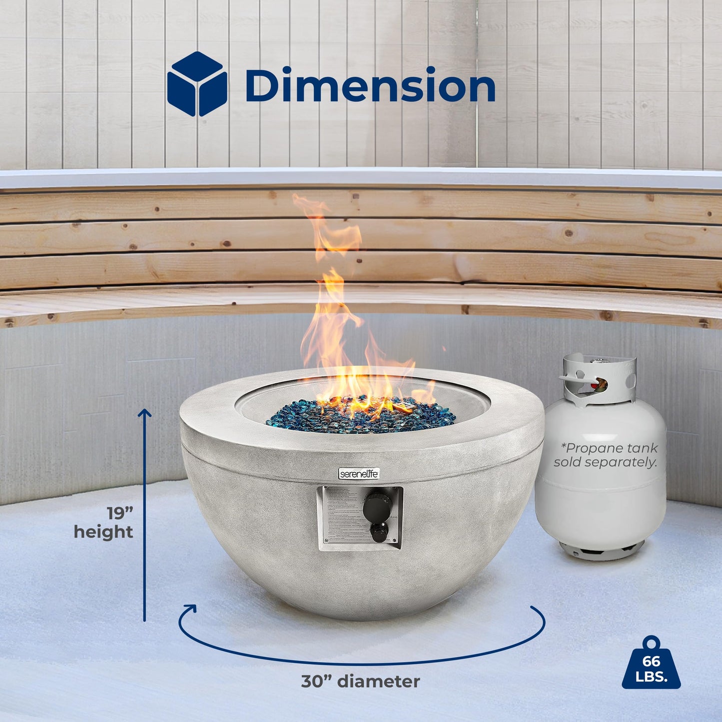 Outdoor Propane Fire Pit Table - CSA/ETL Certified Safe 40,000 Pulse Ignition Weatherproof Round Propane Gas Fire Table - Adjustable Flame, Thermocouple - PVC Cover, Lava Rock - SereneLife SLNFBAL7