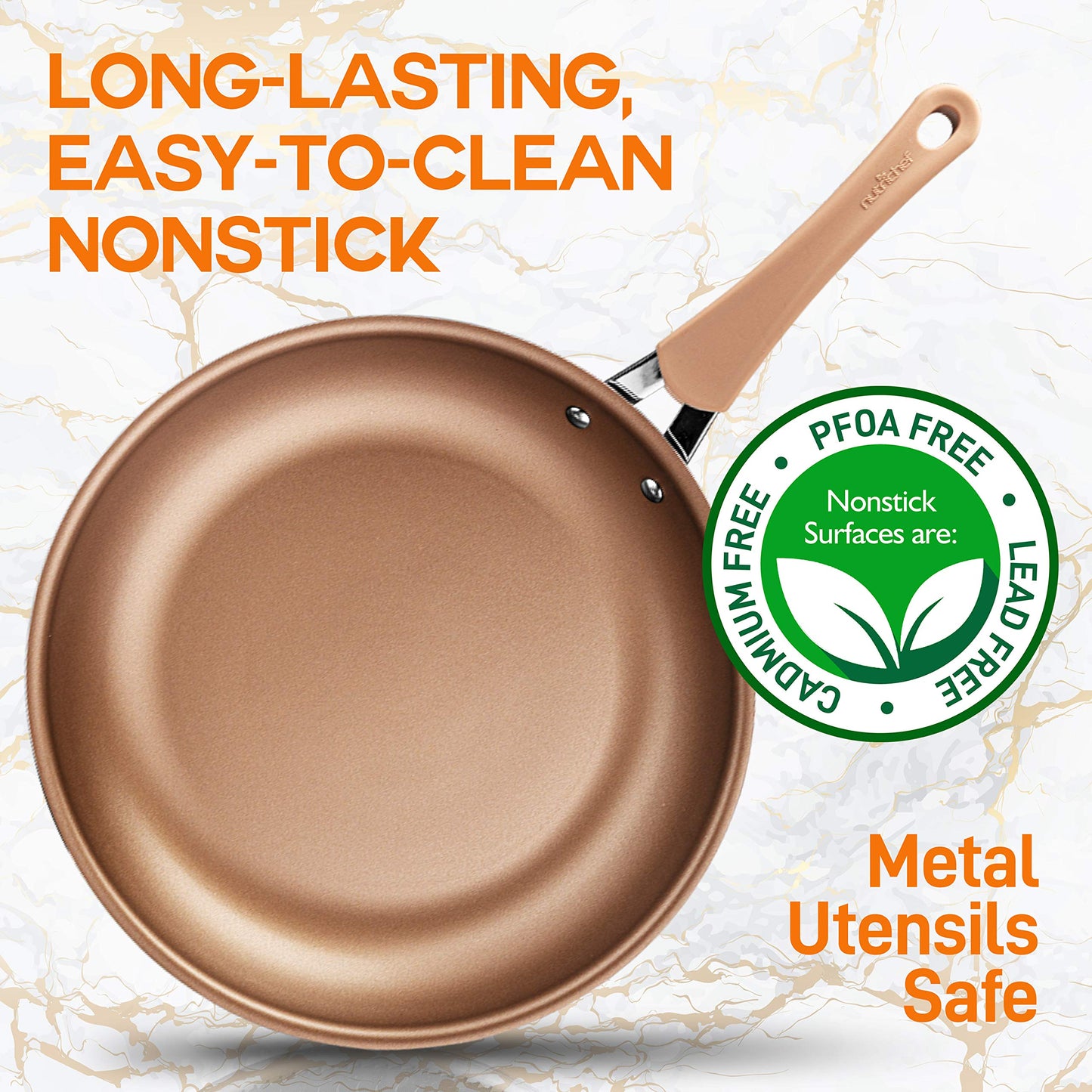 NutriChef 10'' Durable Medium Fry Pan-Non-Stick High-Qualified Cookware, Induction PTFE/PFOA/PFOS-Free Heat Resistant Lacquer Kitchen Ware, Compatible with Models: NCCW14S & NCCW20S, One Size, Brown