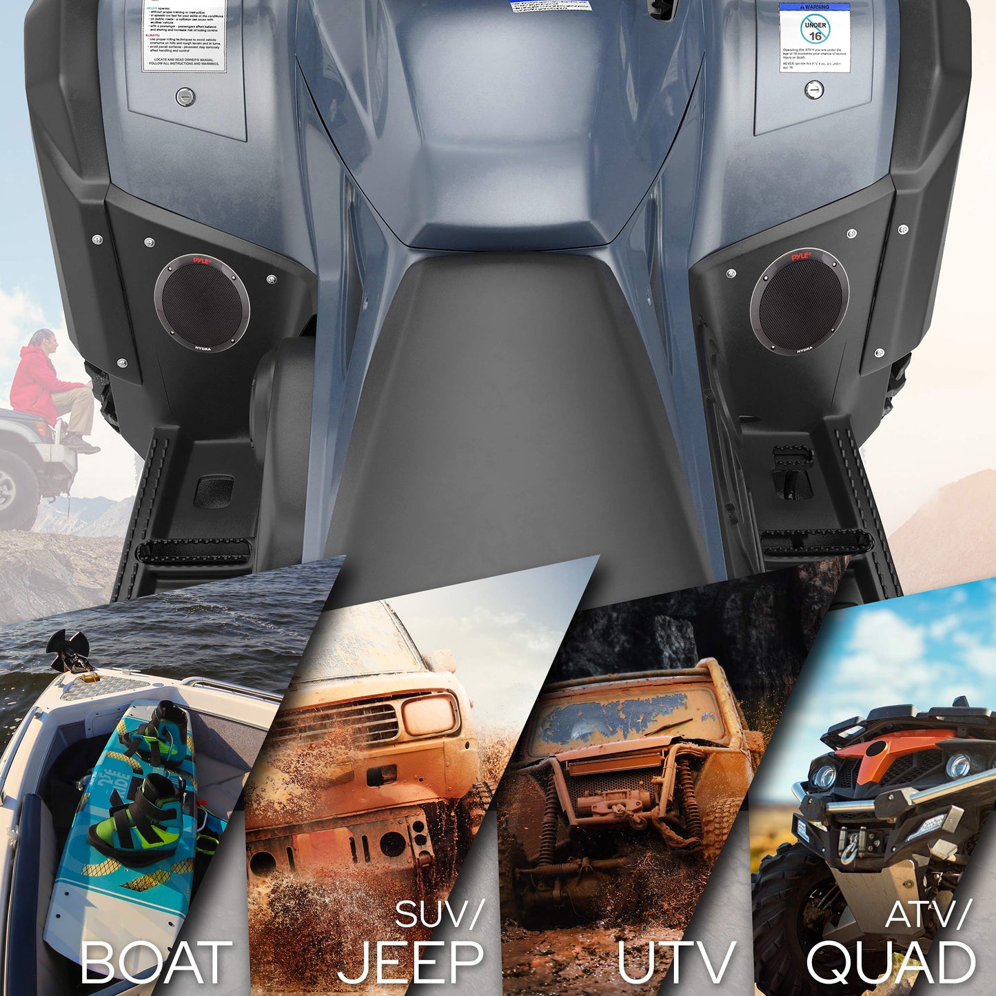 Pyle 6.5 Inch Dual Marine Speakers - 2 Way Waterproof and Weather Resistant Outdoor Audio Stereo Sound System with 400 Watt Power, Polypropylene Cone and Butyl Rubber Surround-1 Pair-PLMR605W (Black)