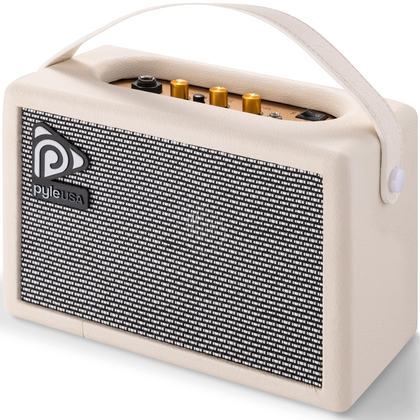 Pyle Portable Electronic Guitar Amplifier - 5'' High-Definition Speaker with Volume, Bass, and Treble Controls | Lightweight Plywood, Gold Plate, and Leather Coating for Enhanced Sound Quality