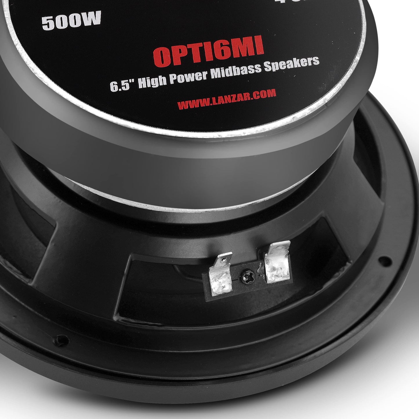 Lanzar Upgraded Opti Pro 6.5” High Power MidBass - Powerful 500 Watt Peak 105Hz – 12 kHz Frequency Response 30 Oz Magnet Structure 4 Ohm w/Paper Cone and Foam Surround Full Range Speaker - OPTI6MI