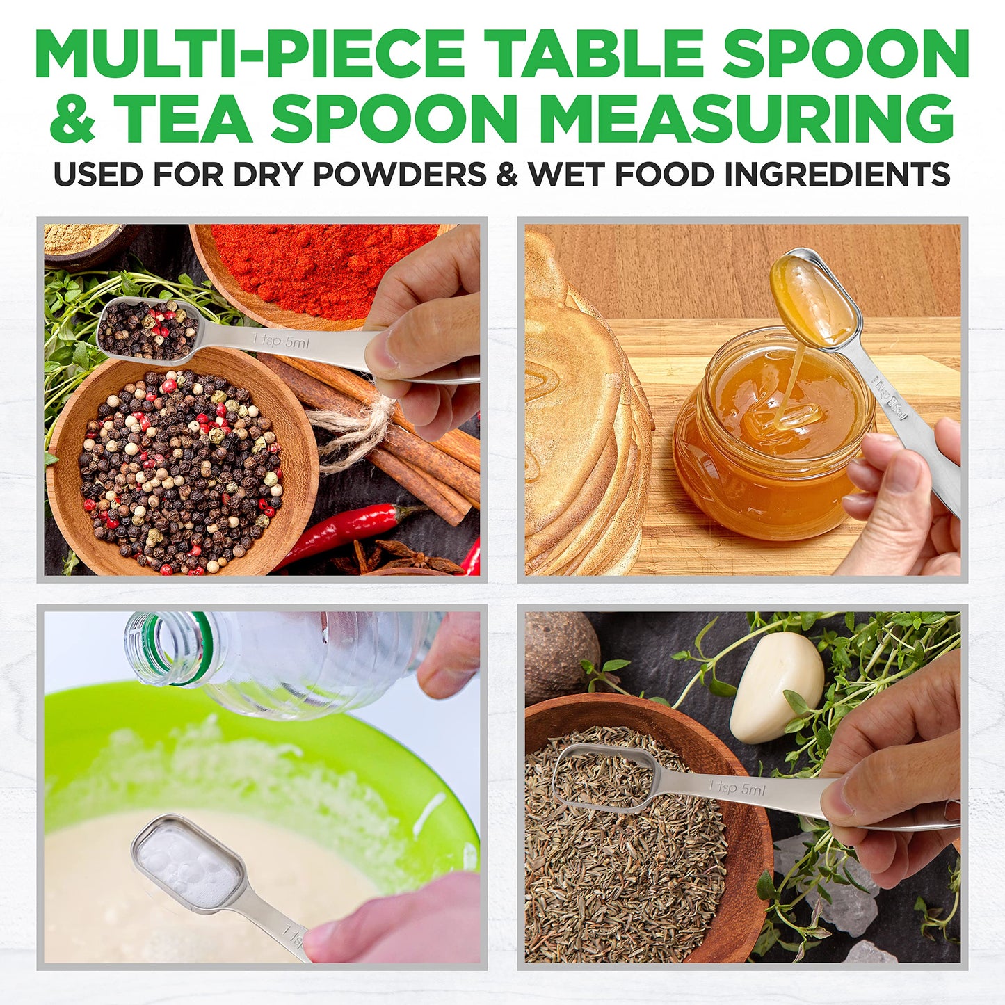NutriChef Stainless Steel Measuring Spoons Set - 6Pc Heavy Duty Oval Shaped Metal Measuring Spoon for Dry or Liquid Ingredients, Teaspoon and Tablespoon Set w/ Metric & US Measurement - NCMMS6