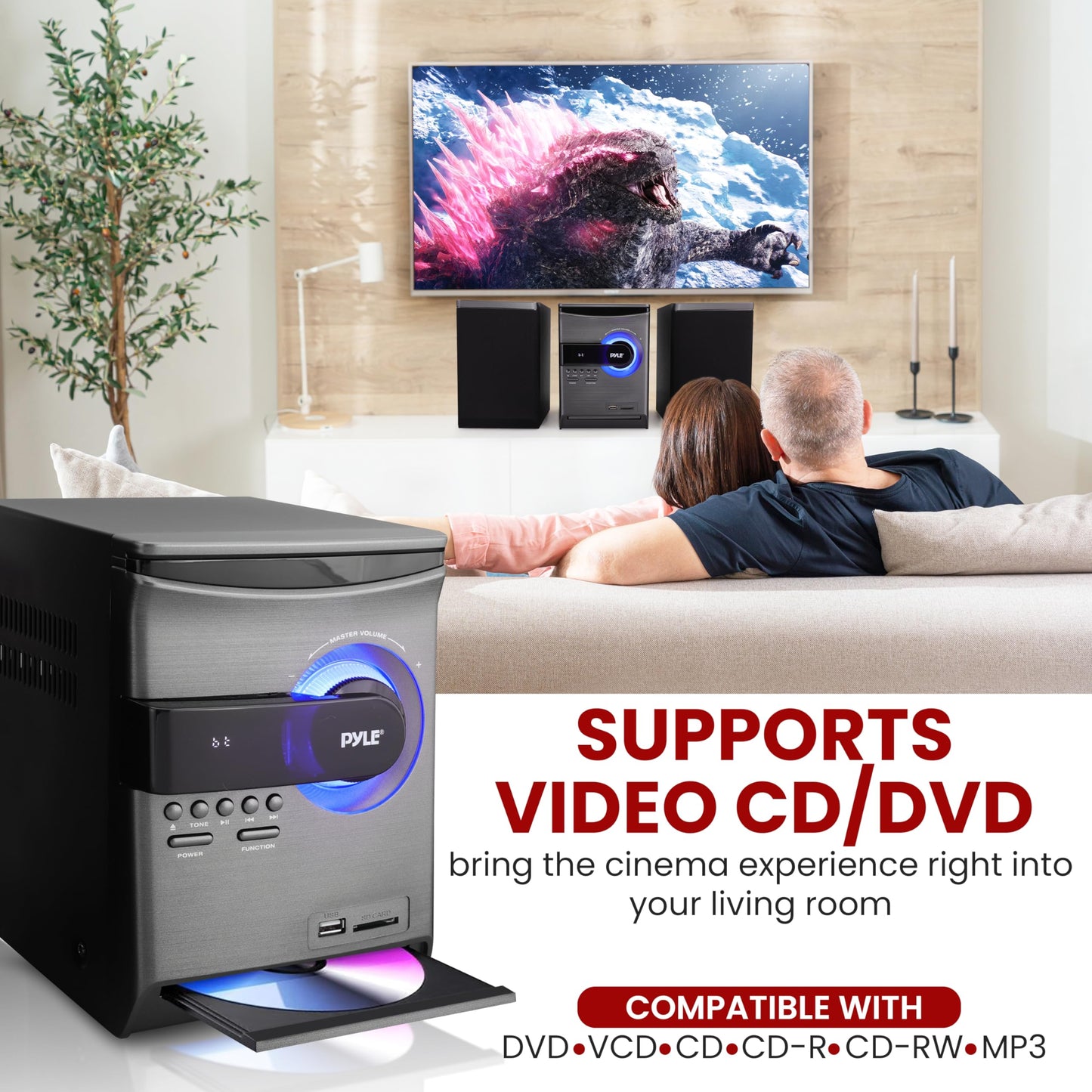 Pyle Home Stereo Shelf System - Powerful Wireless BT Streaming with CD Player, FM Radio, USB & SD Card Playback, 2-Way Music Crisp-Sound, Remote Control, Dual Stereo Speakers (Black), PHSKR24