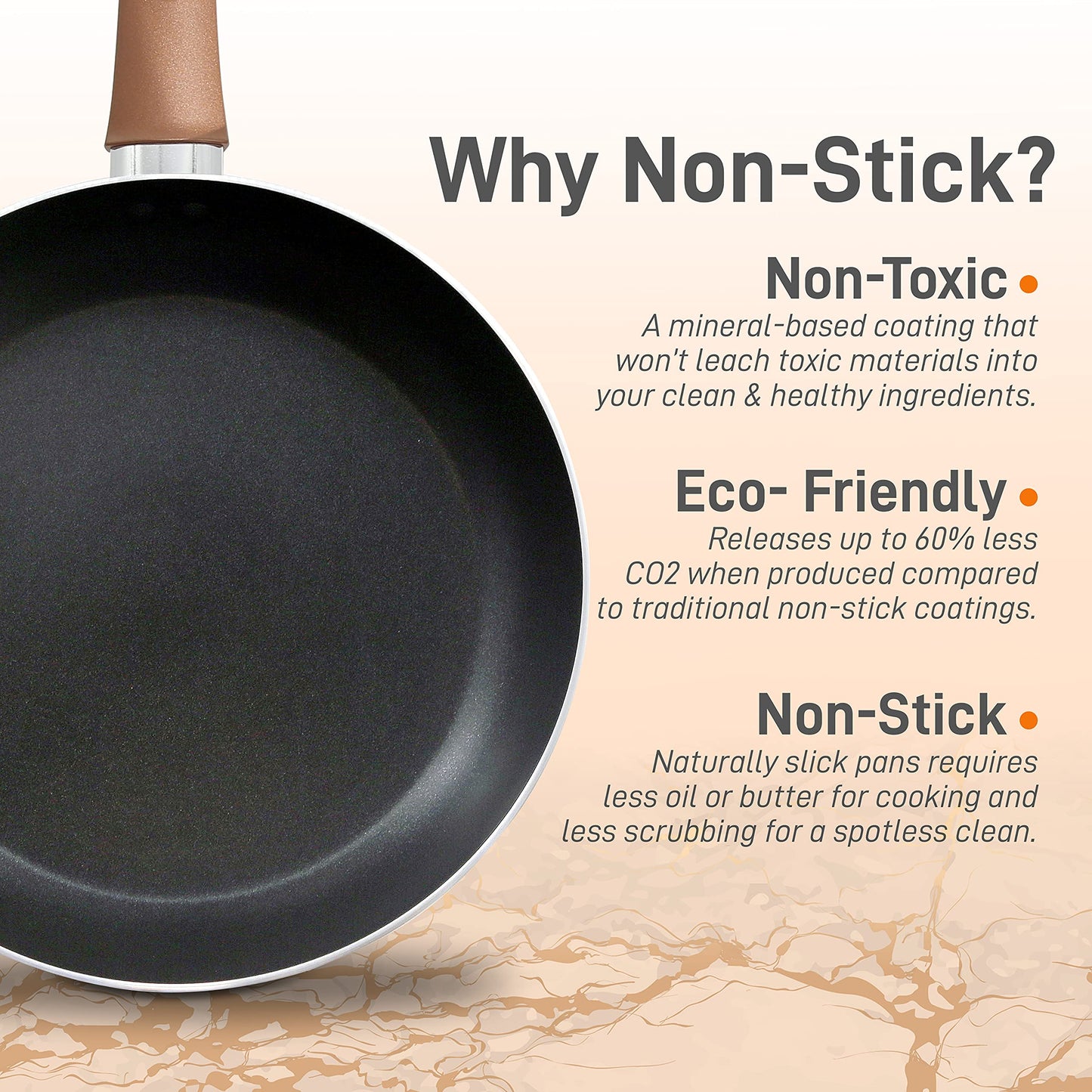 8'' Medium Open Fry Pan - Non-stick High-Qualified Kitchen Cookware with Black Inside and Brown Outside (Works with Model: NCCWA13BR)