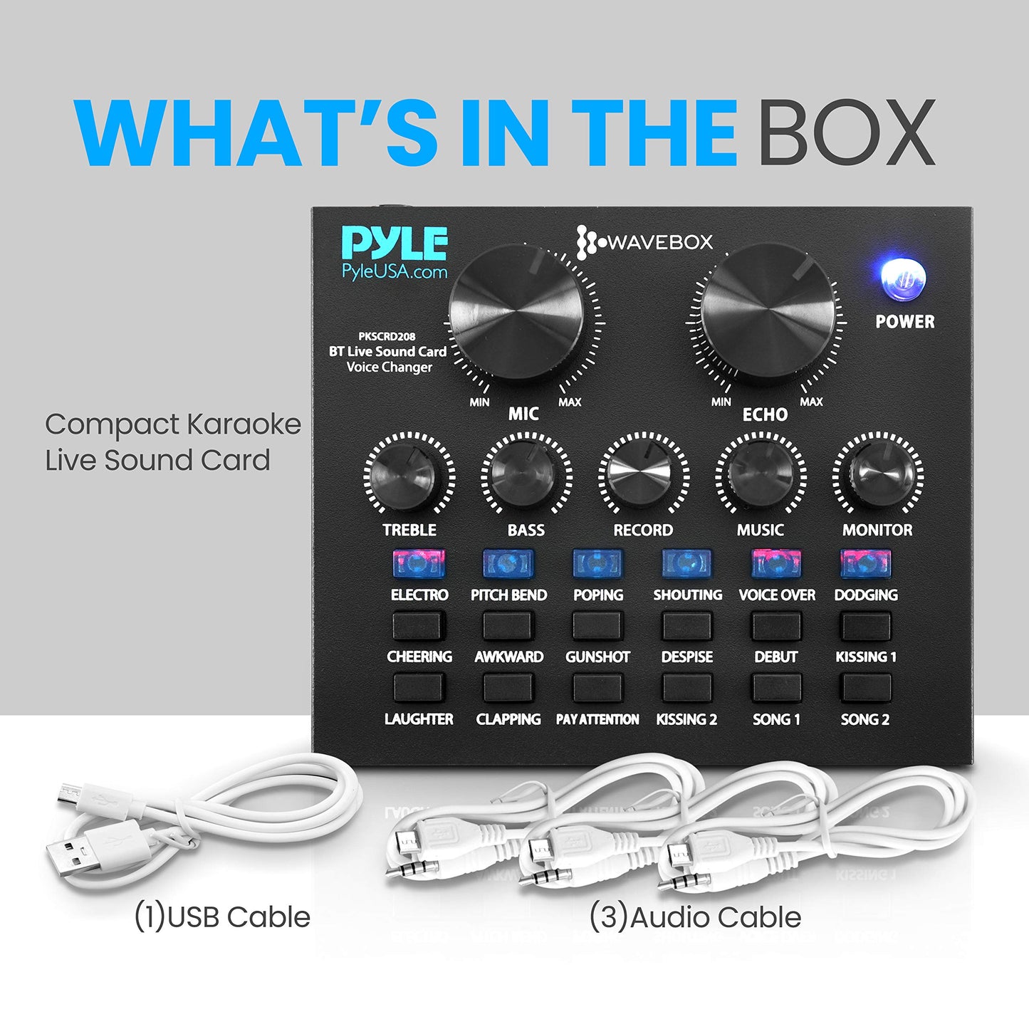 Pyle PKSCRD208 Bluetooth Mini Audio Interface Podcast Mixer Sound Card - Live Streaming for PC Computer iPhone Broadcasting | Voice Changer V8 with 12 Sound Effects,3 Inputs, Mic Input