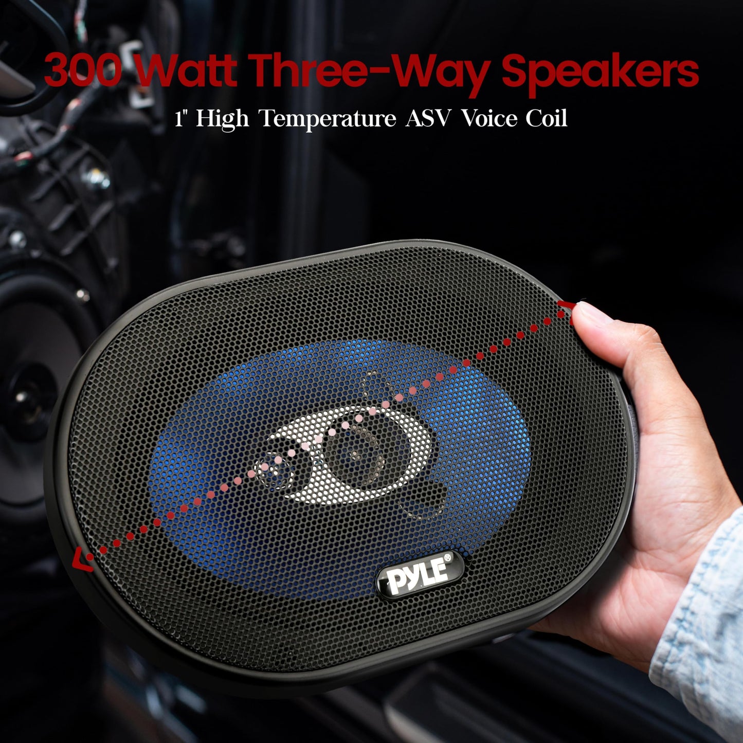Pyle 5” x 7” Car Sound Speaker (Pair) - Upgraded Blue Poly Injection Cone 3-Way 300 Watts w/Non-fatiguing Butyl Rubber Surround 80-20Khz Frequency Response 4 Ohm & 1" ASV Voice Coil - PL573BL, Apple