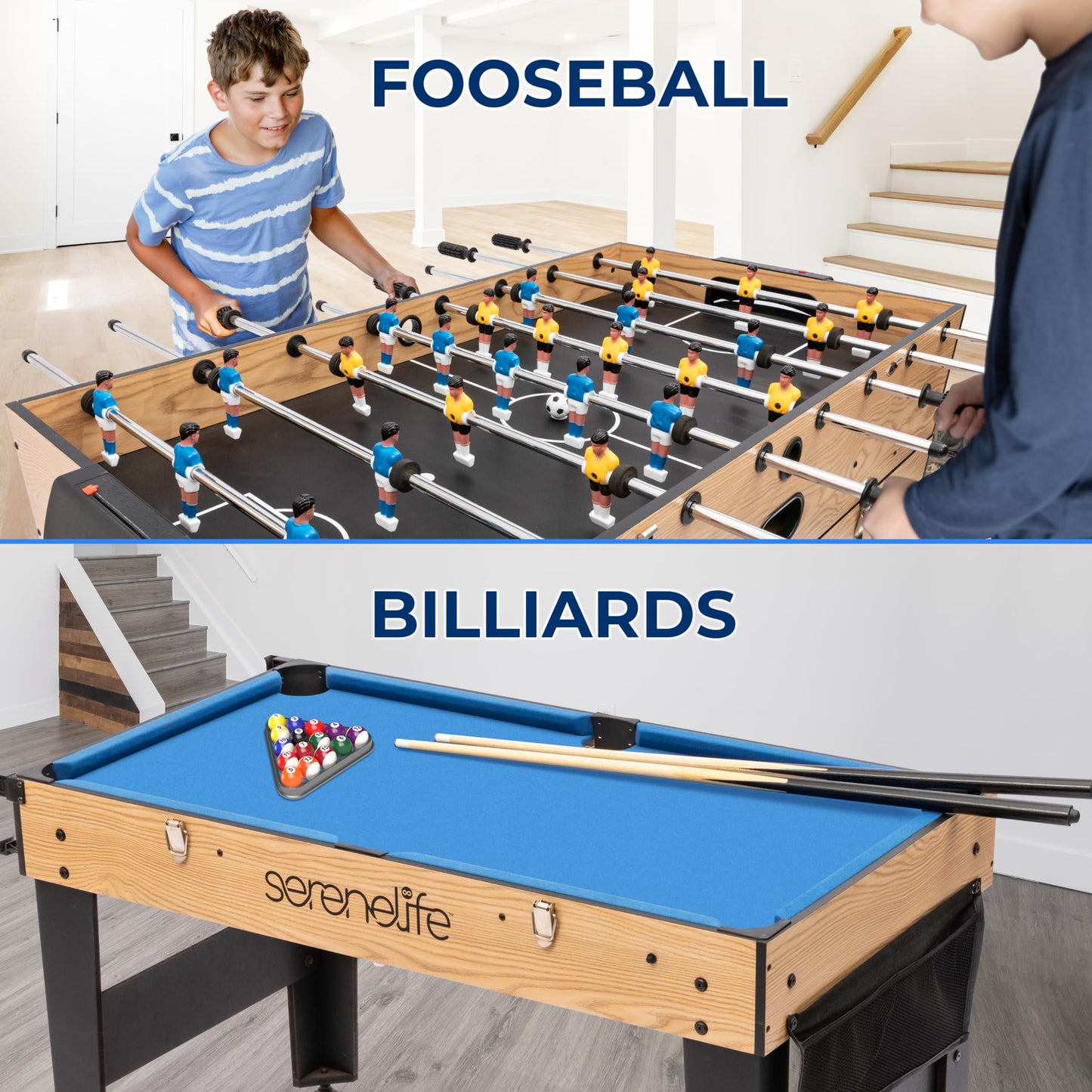 SereneLife 48" 6-in-1 Multi Game Table, Full-Size Indoor and Outdoor Arcade Sports Table with Pool, Air Hockey, Foosball, Basketball, Table Tennis, Dining Table, for Family, Kids, Adults