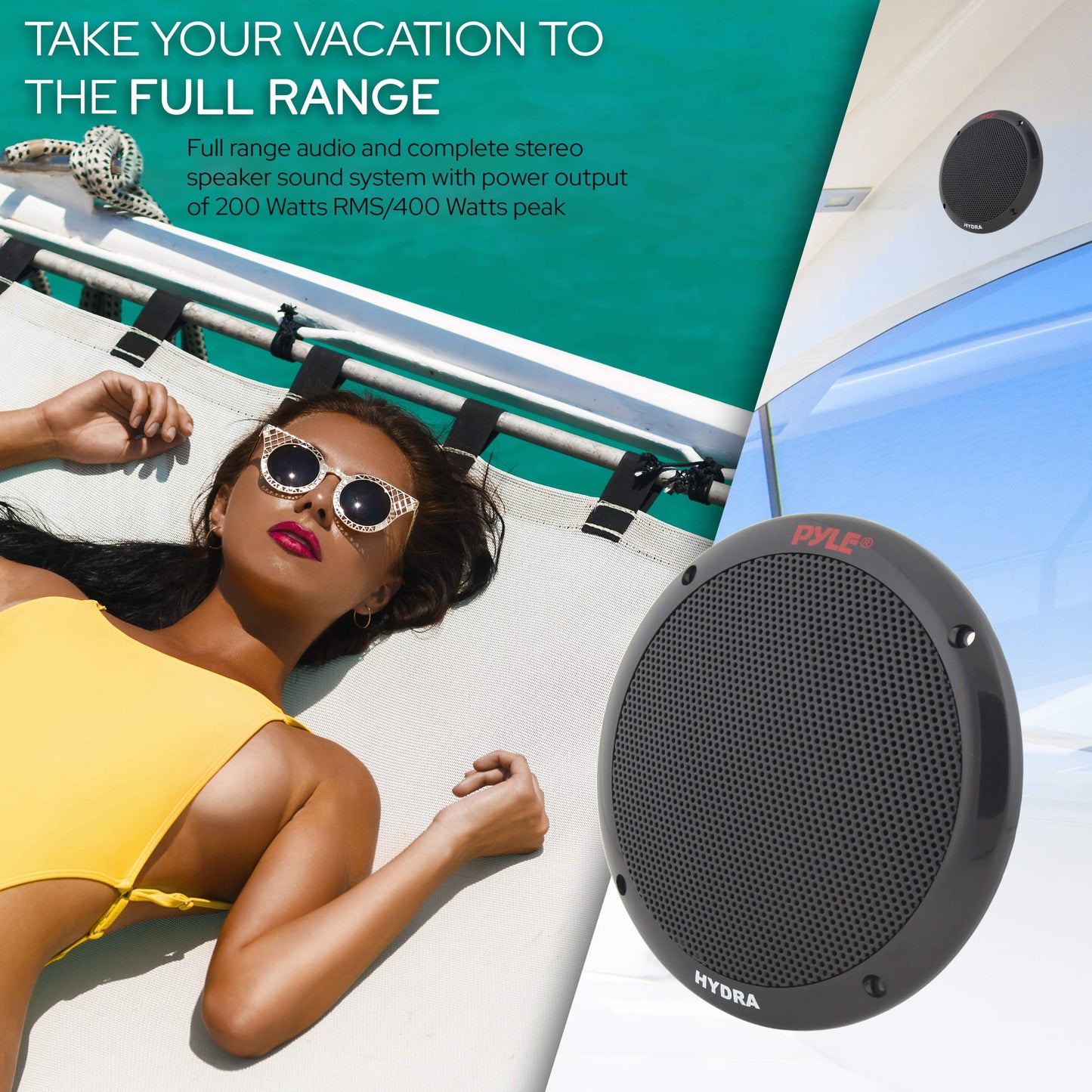 Pyle 6.5 Inch Dual Marine Speakers - 2 Way Waterproof and Weather Resistant Outdoor Audio Stereo Sound System with 400 Watt Power, Polypropylene Cone and Butyl Rubber Surround-1 Pair-PLMR605W (Black)