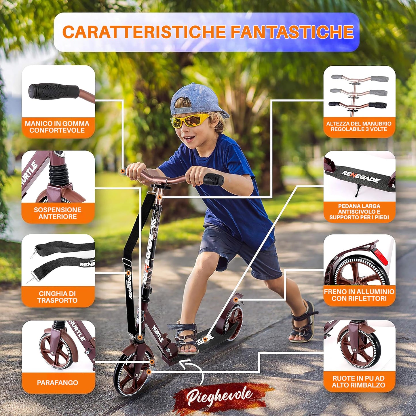 Hurtle Lightweight and Foldable Kick Scooter - Adjustable Scooter for Teens and Adult, Alloy Deck with High Impact Wheels (Real Tree)