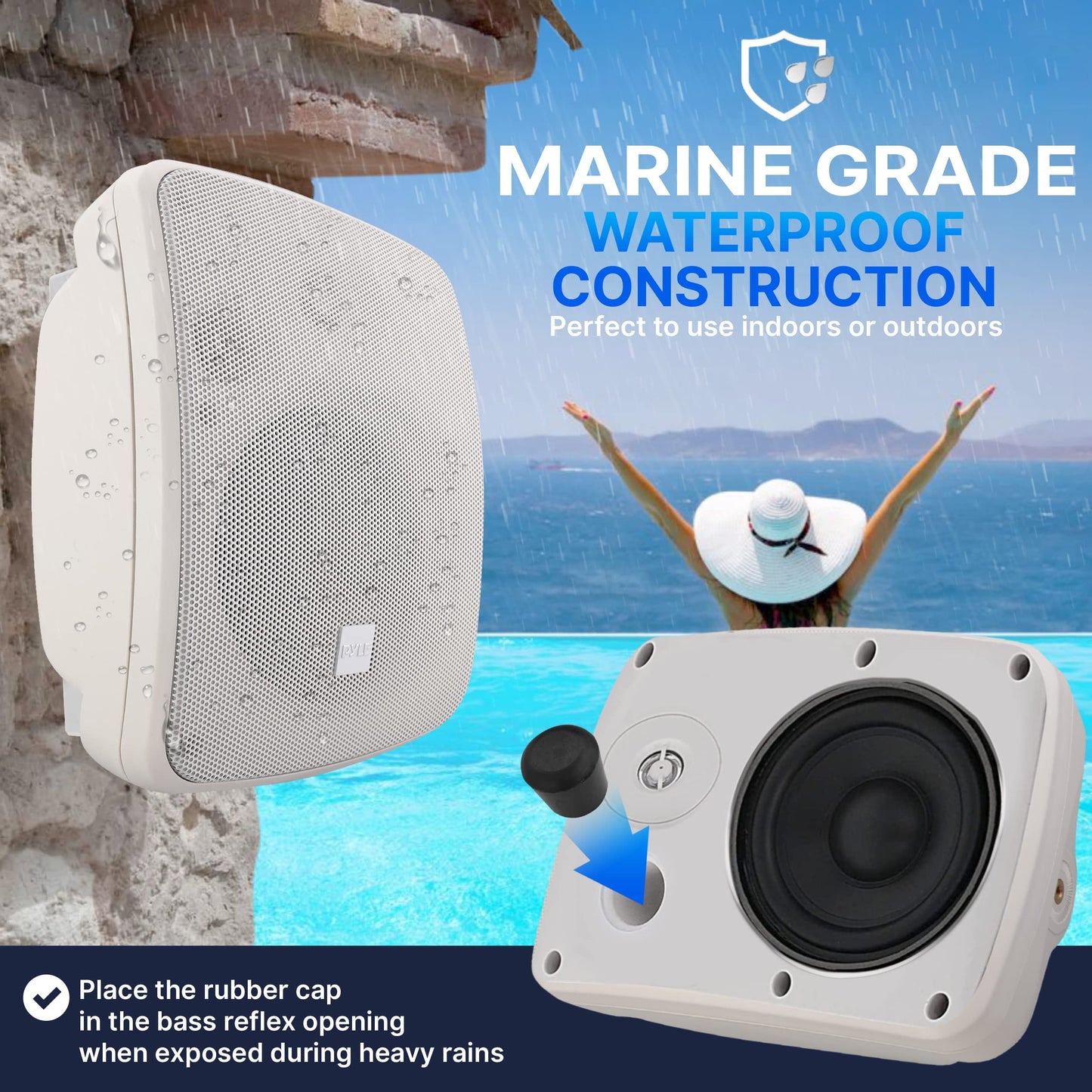 Pyle Outdoor Waterproof Patio Speaker - 3.5" 2-Way Weatherproof Wall/Ceiling Mounted Dual Speaker w/Heavy Duty Grill, w/Transformer Adjuster, Universal Mount, in/Outdoor Use PDWR445TW (White)