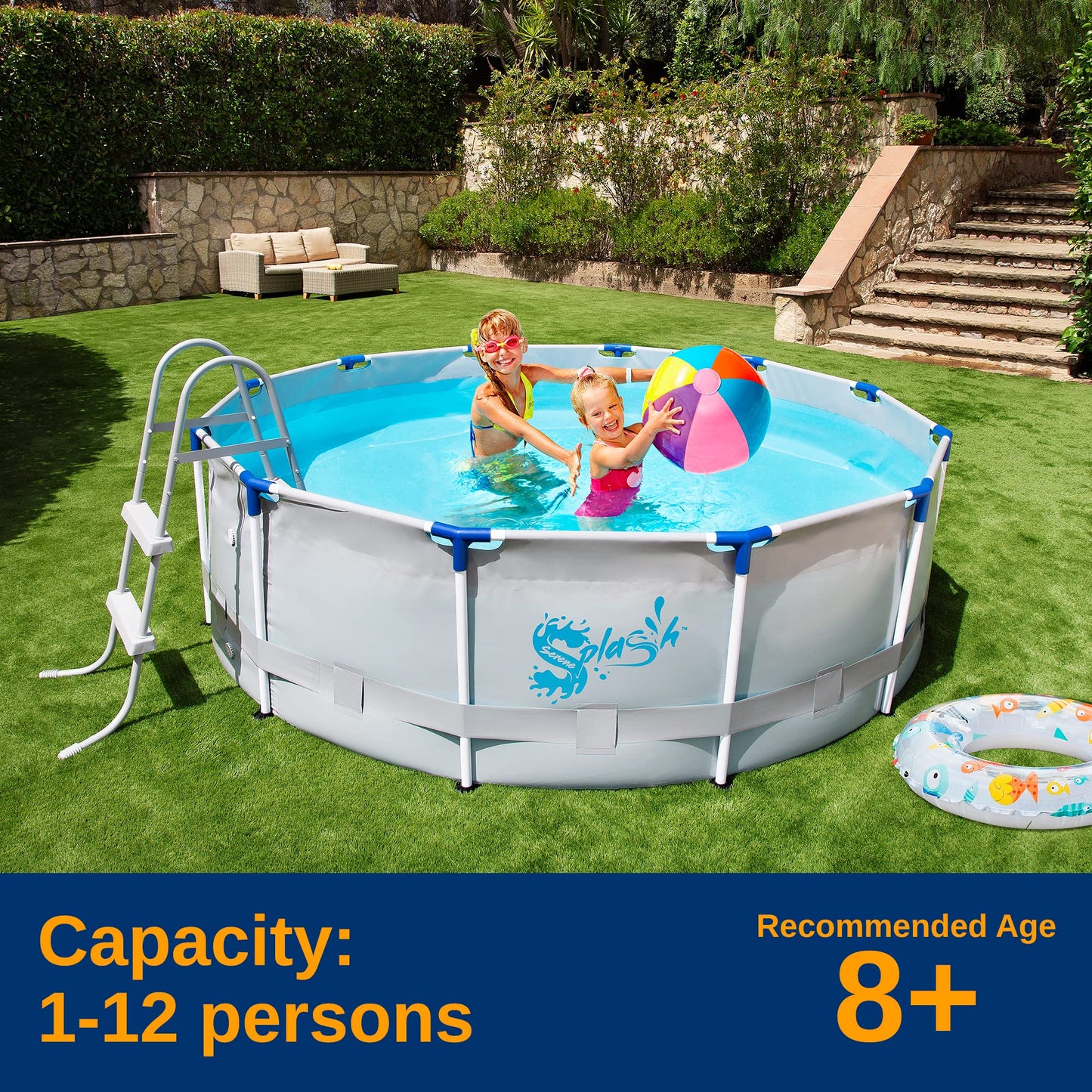 SereneLifeHome 18’ Round Pool Above The Ground Steel Frame, Swimming Pool, Durable Corrosion and Puncture Resistant, w/Ladder, Filter, Cover, Plastic Spare Parts 18' x 4’