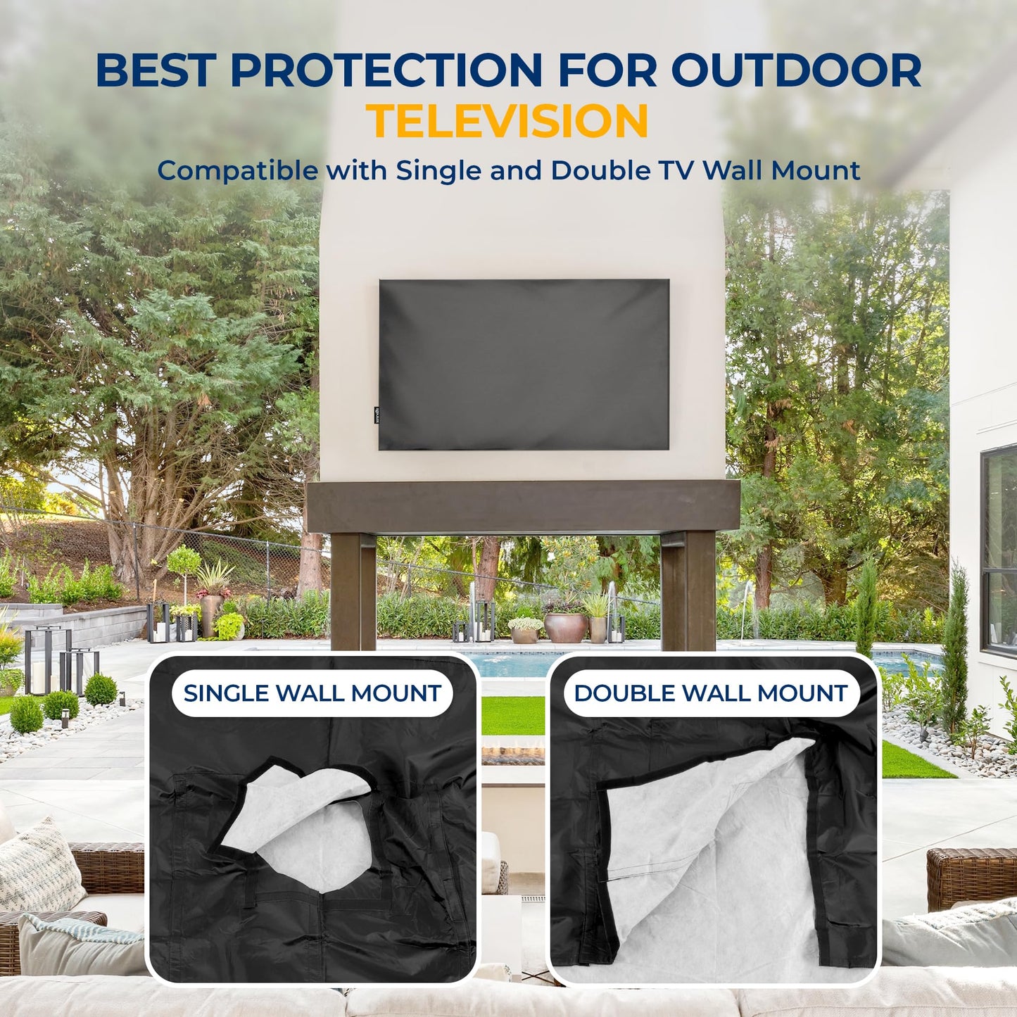 SereneLife Waterproof TV Cover for 60-70 inch TV – Indoor/Outdoor Weatherproof Television with Bottom Cover, Thick Fabric, Dustproof with Remote Control Pocket, Black