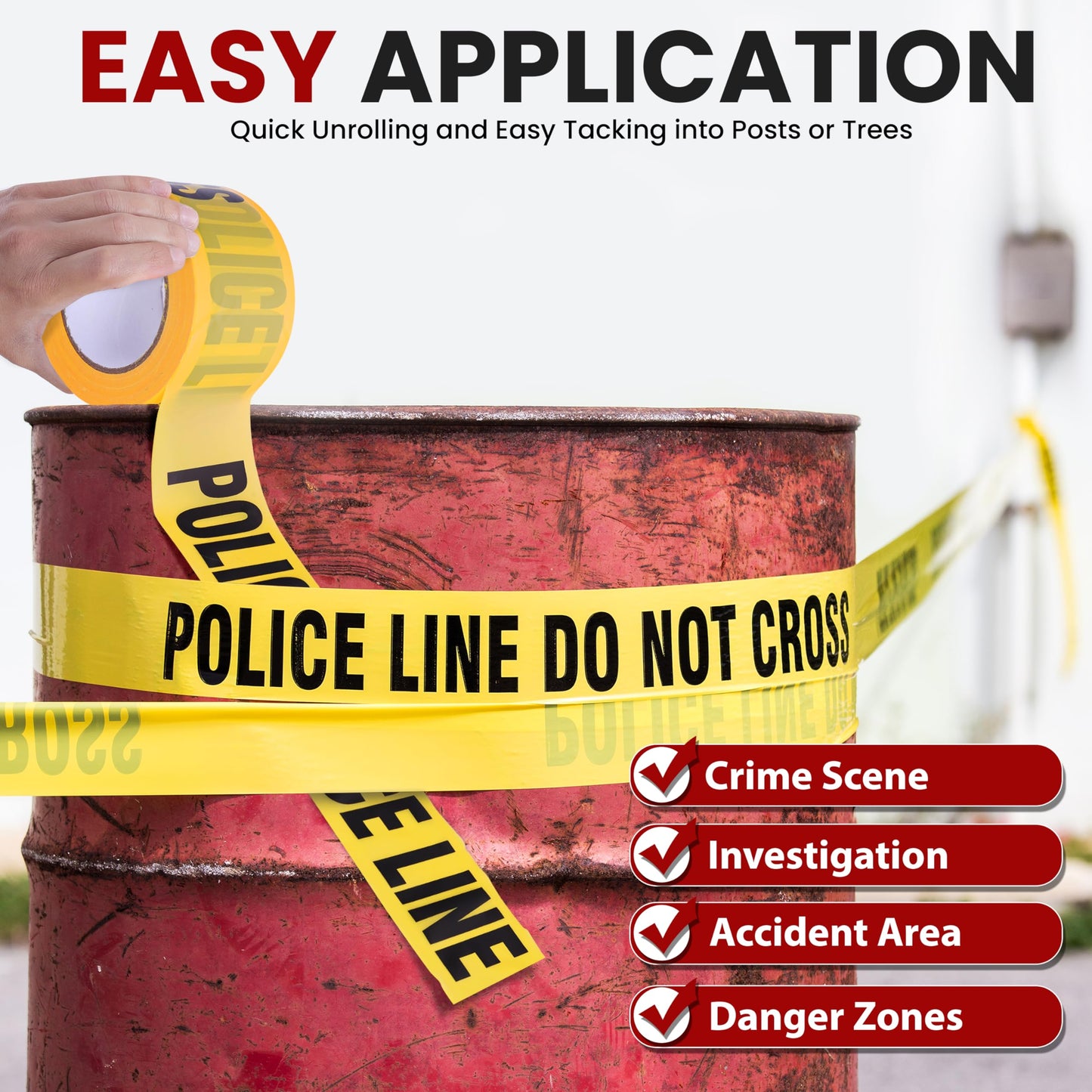 pyle 8 Pieces Safety Police Line Do Not Cross Barricade Tape Set - 656 Foot Long Tape Roll Suitable for a Wide Range of Applications, Including Roadworks, Events, and Hazardous Areas