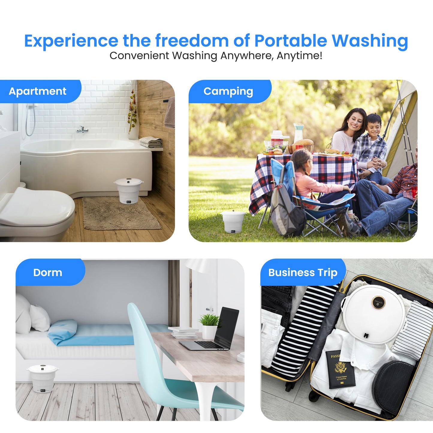 SereneLife Portable Mini Washing Machine – Compact, Foldable Washer for Travel, Dorms, and Camping – Semi-Automatic, Energy-Saving Design – Includes Power Cord & Lid Cover, White