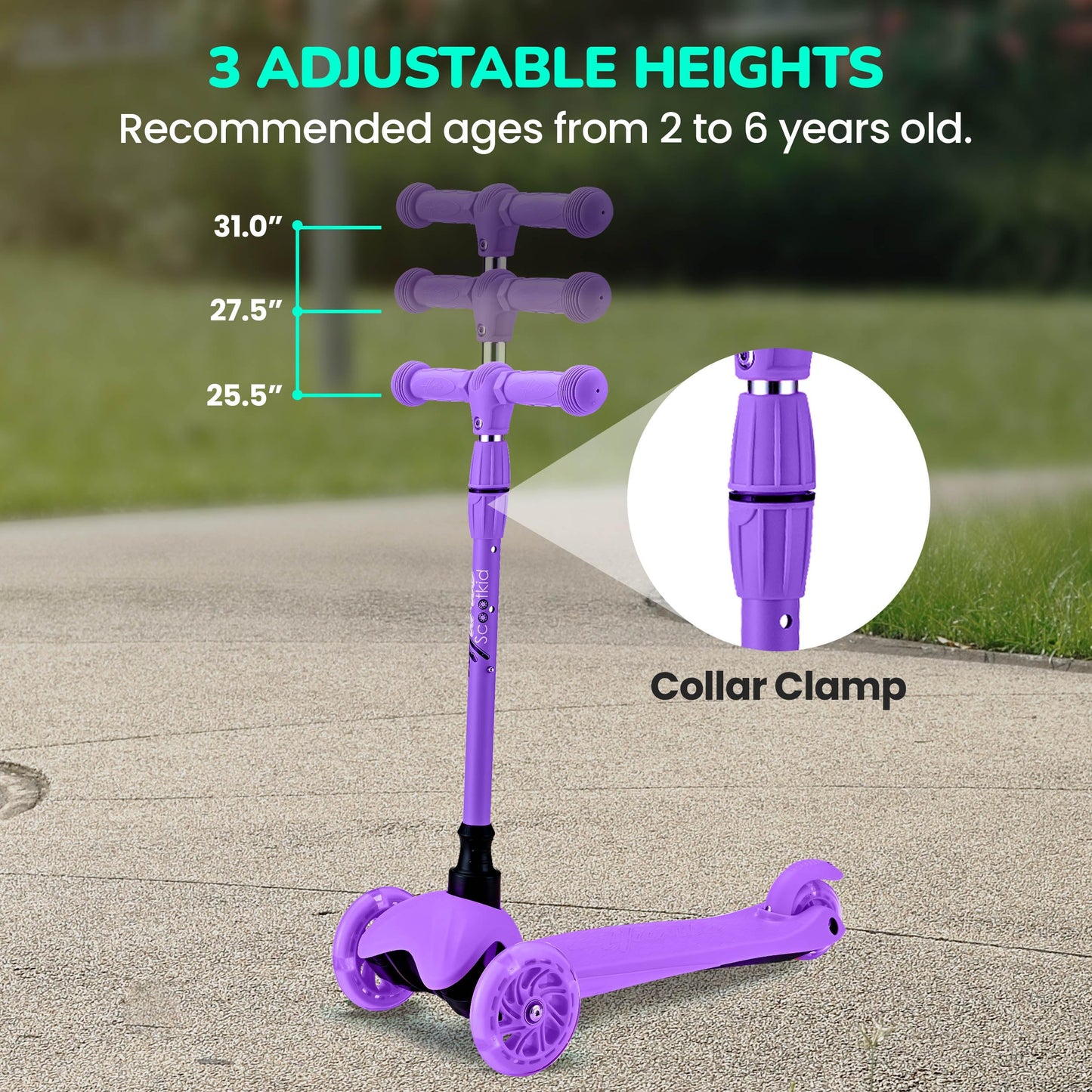 Hurtle Mini Kickboard Scooter for Kids – Height Adjustable 25-28 Inches, 3-Wheel Toddler Micro Scooter with LED Light-up Wheels, Lightweight Riding Toy, Non-Slip, Indoor/Outdoor Fun, Ages 2-5 (Red)