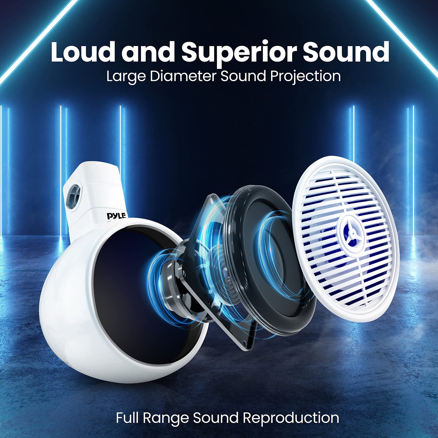 Pyle Bluetooth Waterproof Off-Road Speakers - 6.5” 200W 2-Way Marine Wakeboard Tower Sound System w/ LED Light, Full Range Outdoor Stereo Speaker for Car ATV UTV, Jeep, Boat, Includes Brackets (White)