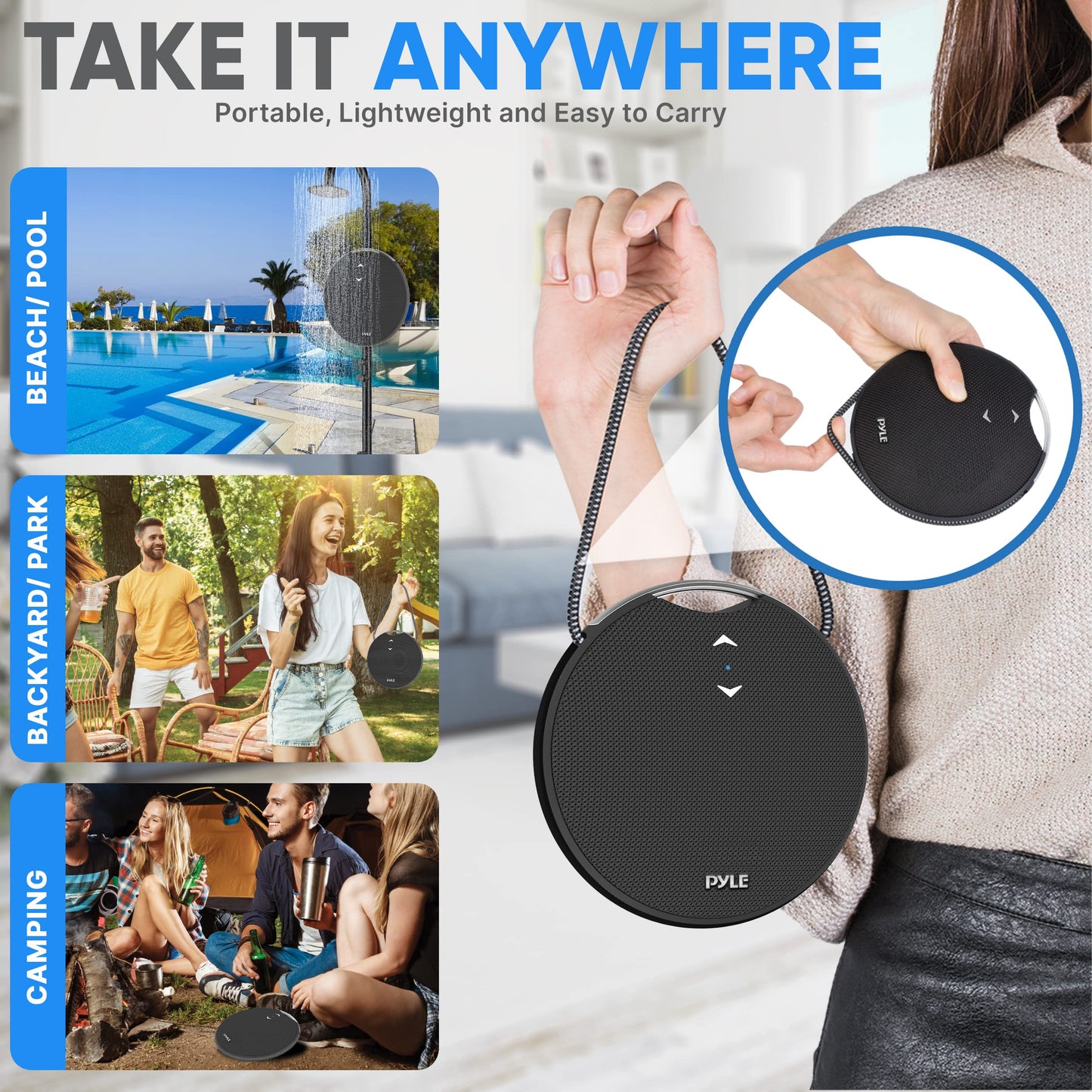 Pyle Portable Bluetooth Speaker with Loud Crystal Clear Sound - Mini IPX7 Waterproof, Super Bass Speakers Bluetooth Wireless for Shower, Beach, Pool, Small Portable Speaker for Outdoor, Gift Ideas