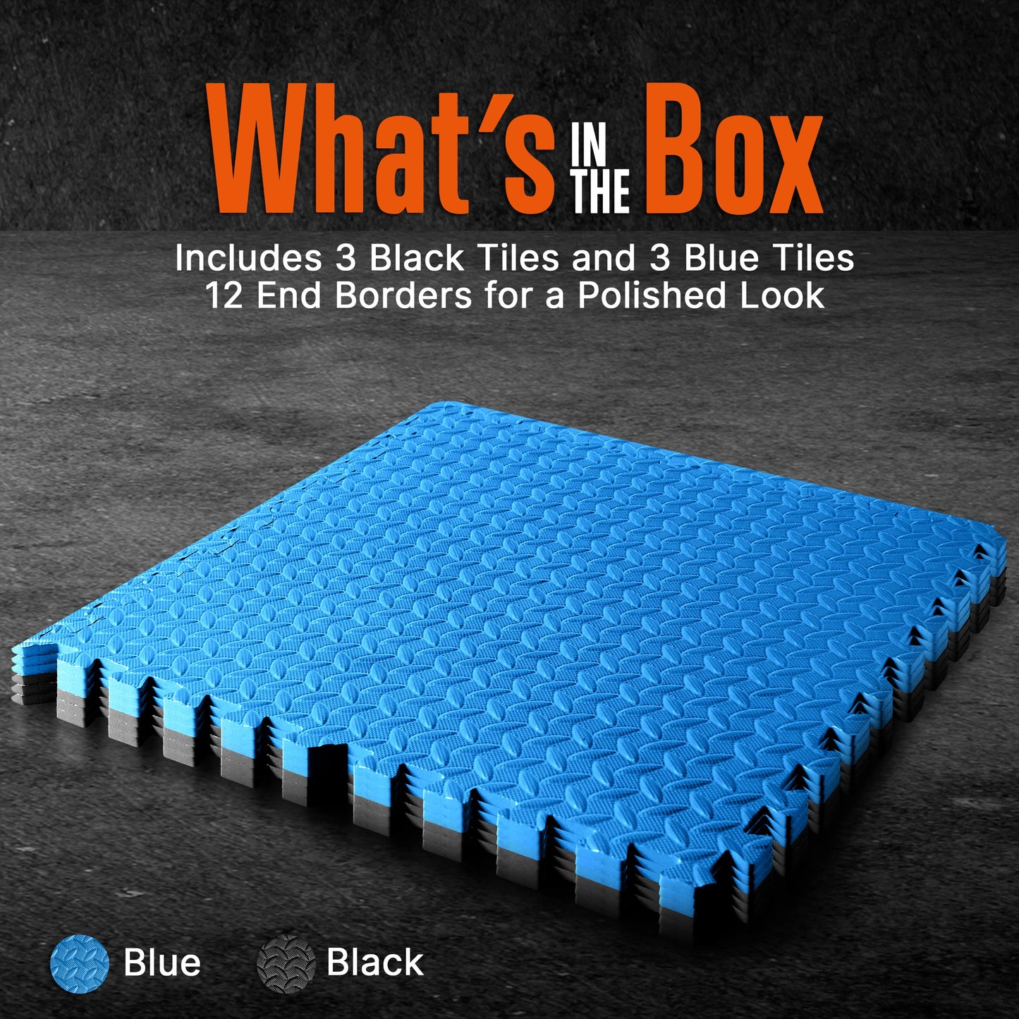 Thick Puzzle Exercise Mat, 6 Pcs EVA Foam Interlocking Tiles Protective Flooring for Gym Equipment and Cushion for Workouts, Durable Non-Skid Texture, Easy to Assemble, Blue and Black