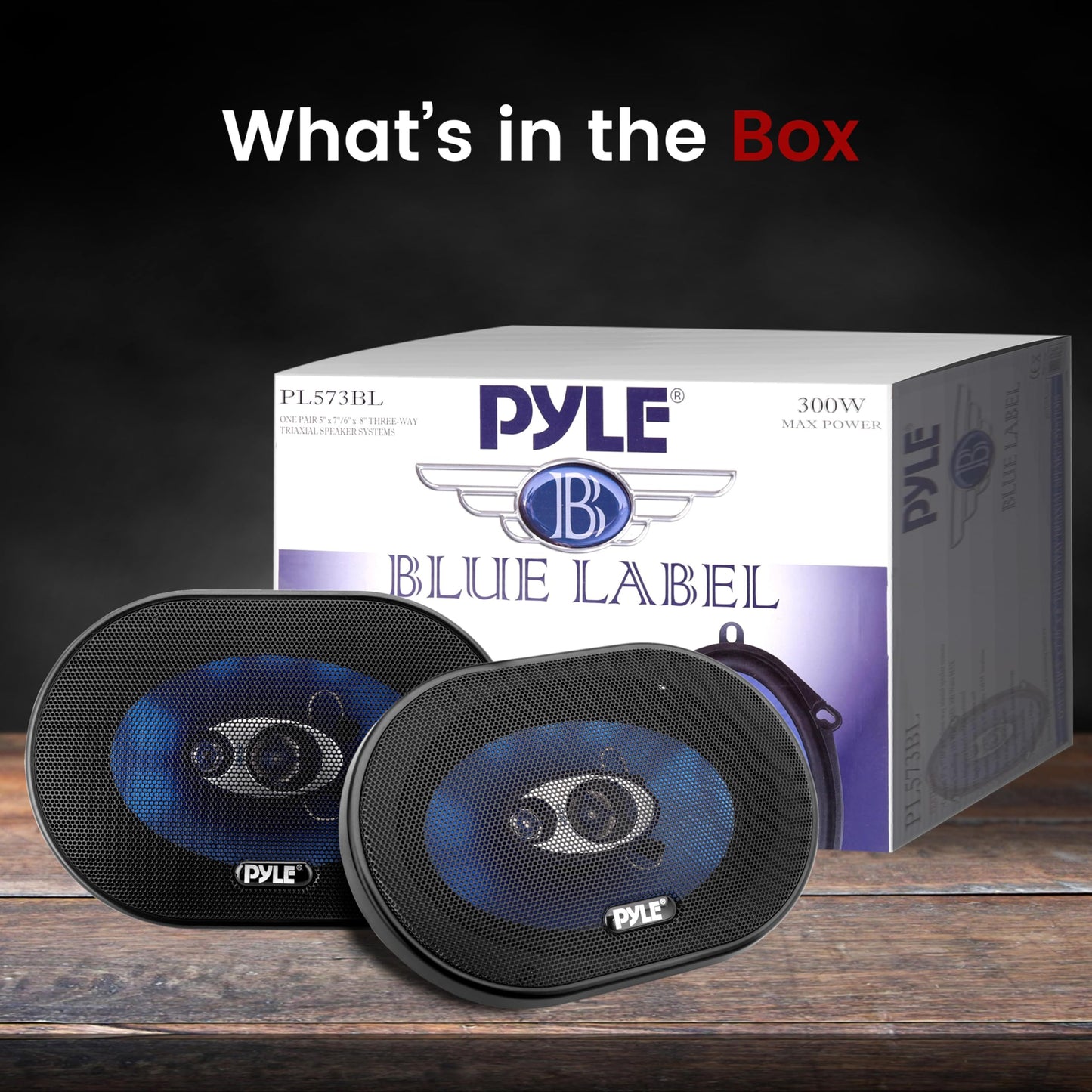 Pyle 5” x 7” Car Sound Speaker (Pair) - Upgraded Blue Poly Injection Cone 3-Way 300 Watts w/Non-fatiguing Butyl Rubber Surround 80-20Khz Frequency Response 4 Ohm & 1" ASV Voice Coil - PL573BL, Apple