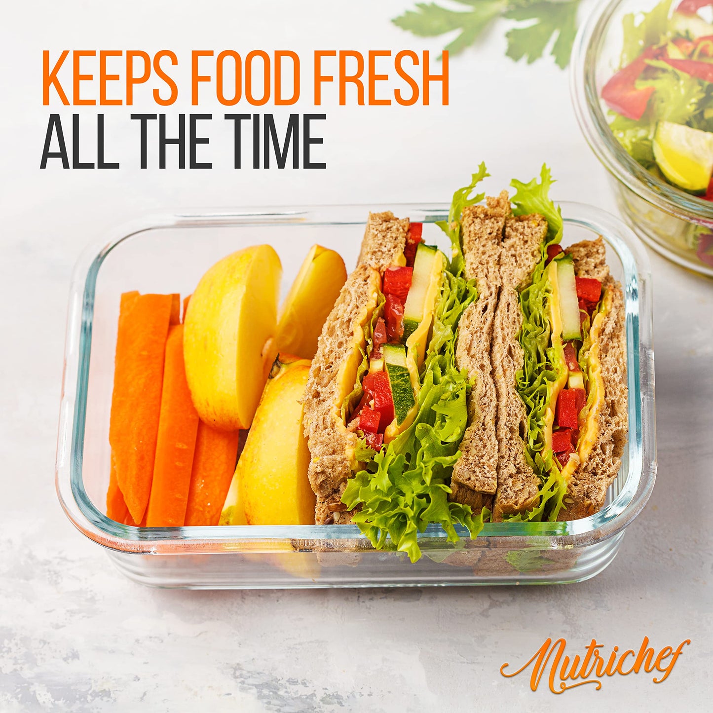 NutriChef 10-Piece Superior Glass Food Storage Containers Set (5 Containers + 5 Locking Lids),Stackable Meal-prep Design, BPA-free Airtight Clear Locking lids with Vent Lids & Air Hole, Blue