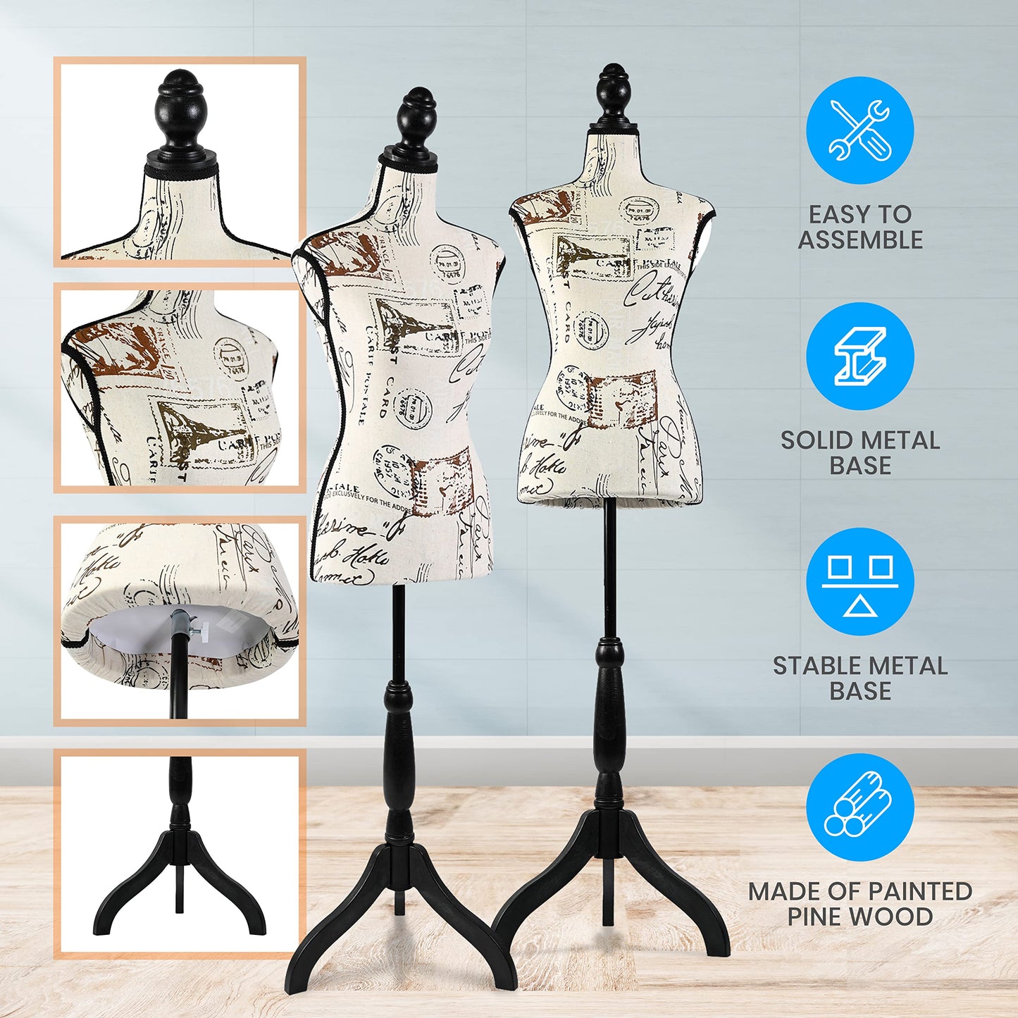 SereneLife Female Torso Mannequin Display - Sturdy and Durable, Adjustable Dress Form (52-64"), Lightweight, Easy-to-Assemble, Stable Tripod Stand, Smooth Surface for Retail Clothing Display