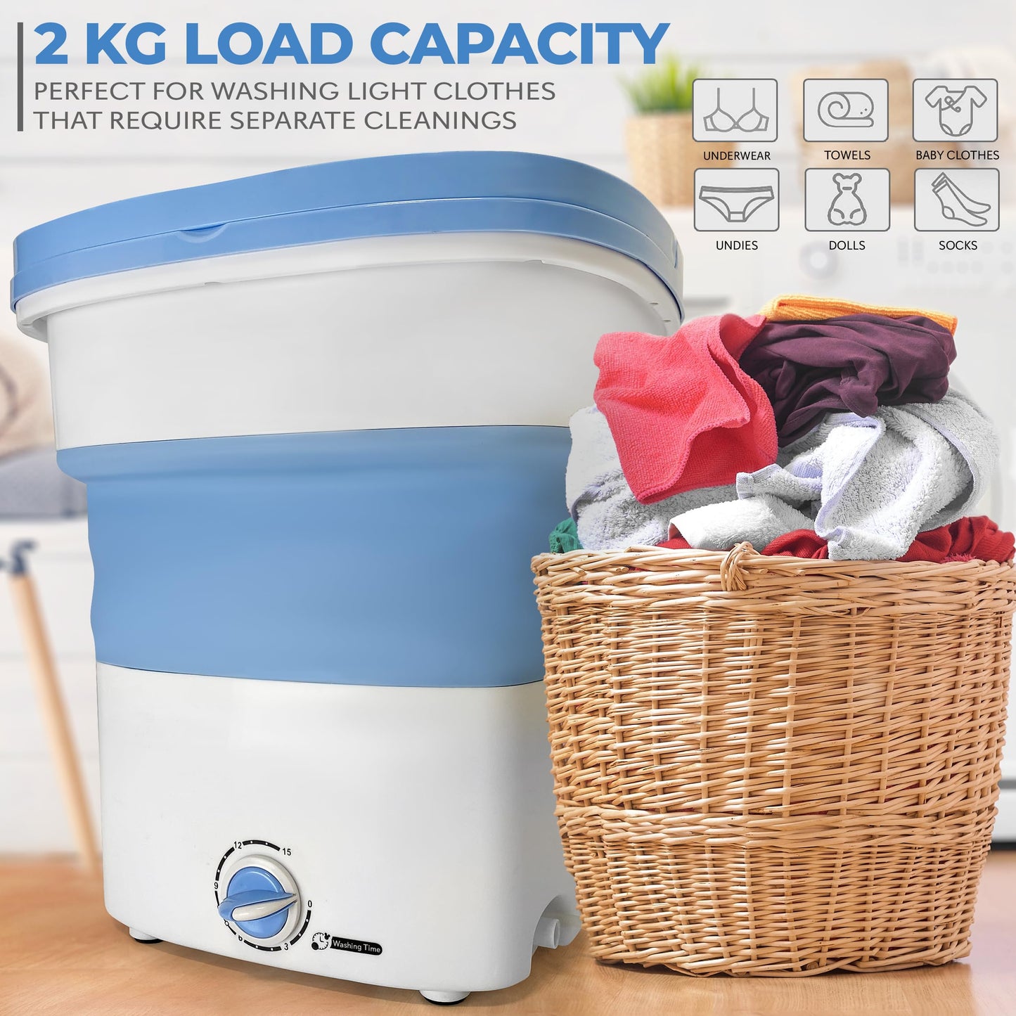 Pyle Portable Mini Lightweight Collapsible Bucket-Perfect for Camping, Travelling, Apartment, Dorm USA Brand-Pure Clean PUCWM33 Foldable Washing Machine, 1, Blue