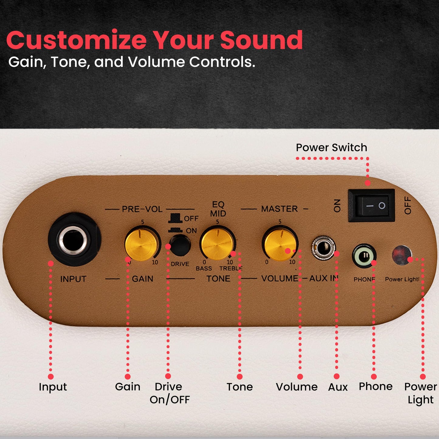 Pyle Portable Electronic Guitar Amplifier - 5'' High-Definition Speaker with Volume, Bass, and Treble Controls | Lightweight Plywood, Gold Plate, and Leather Coating for Enhanced Sound Quality