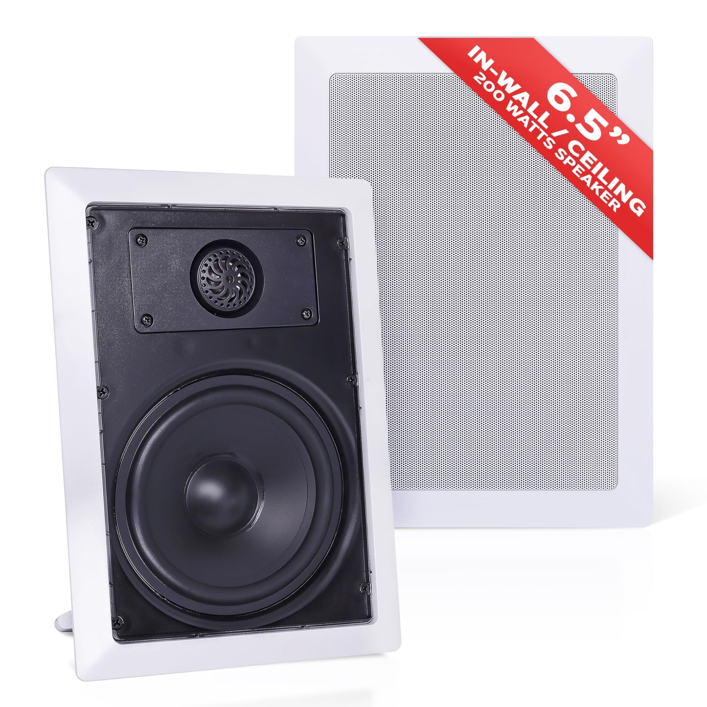 Pyle Two Way Stereo Sound Speaker - Dual Professional Audio Speakers System - In Wall / In Ceiling White Mount Flush, 6.5" Midbass, 1/2 Inch Polymer Tweeter - Indoor Home Theater - Pyle PDIW65 (Pair)